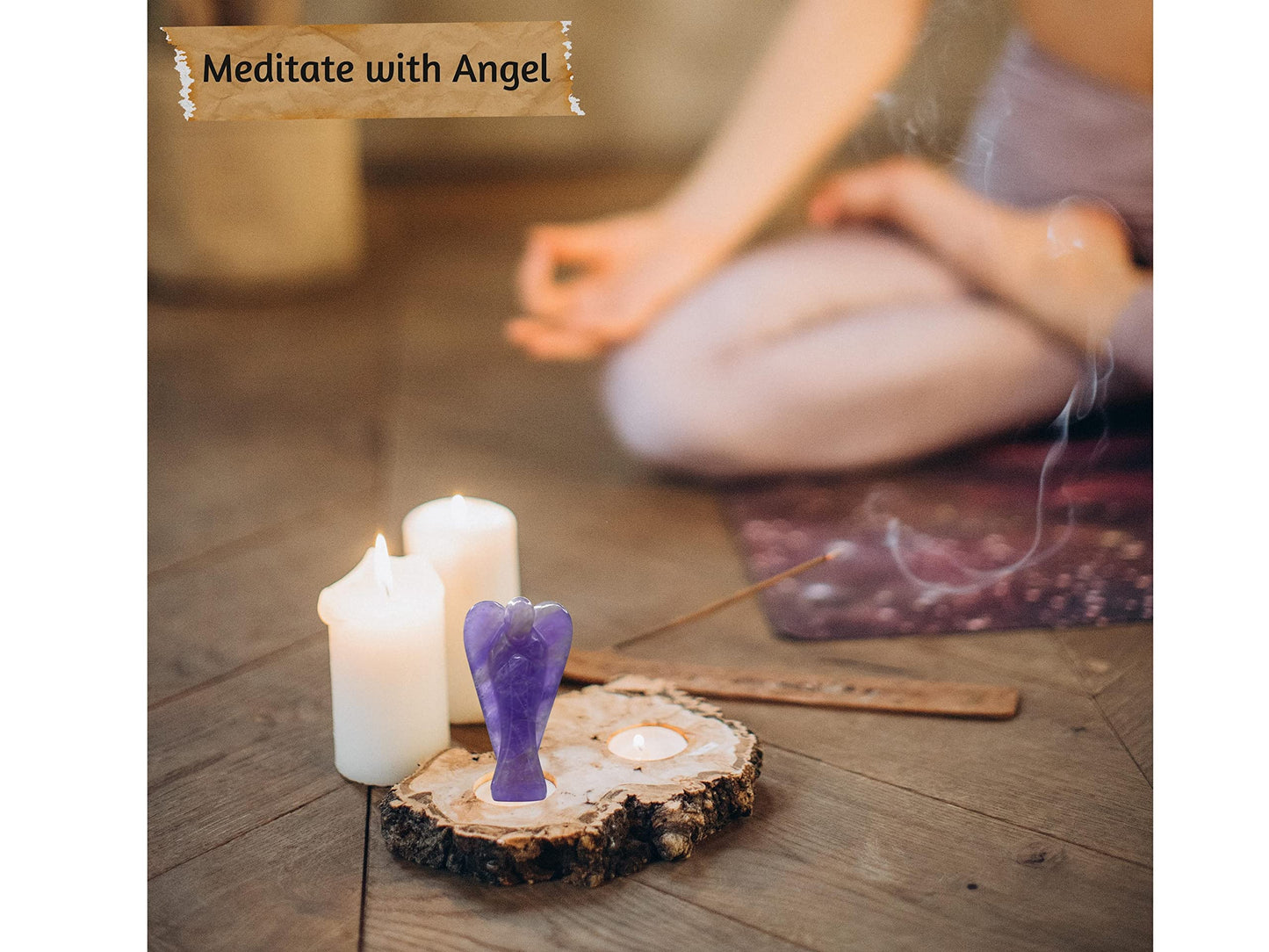 Amethyst Crystal Guardian Angel Figurines Ornament for Healing Birthstone, Decoration Statue (Hand Carved Pocket Gemstone Angel, 3 Inch)