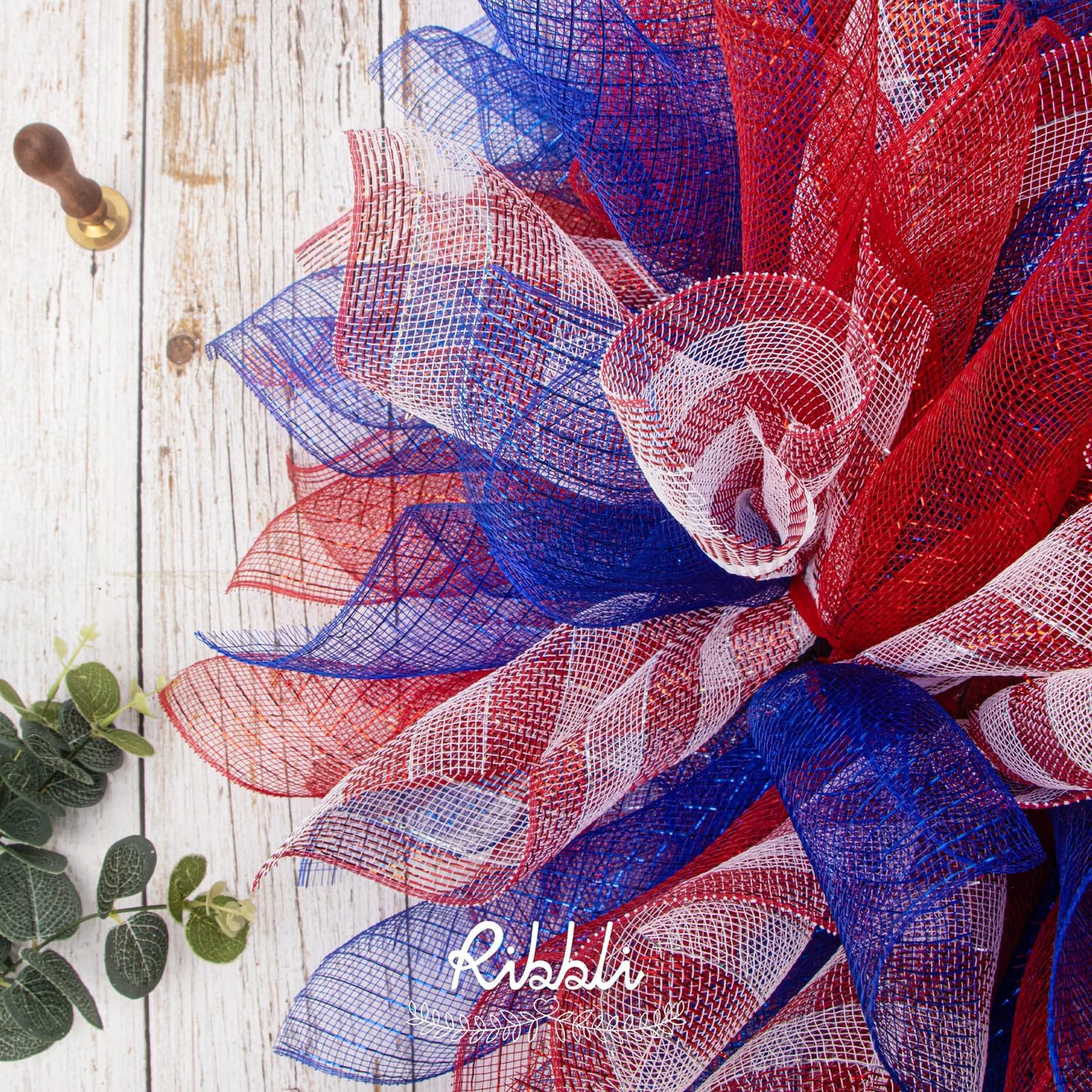 Ribbli Royal Blue Metallic Mesh Ribbon, 10 inch x 30 feet(10Yard), Royal Blue with Royal Foil, Use for 4th of July Wreath Swags and Christmas Tree Decoration