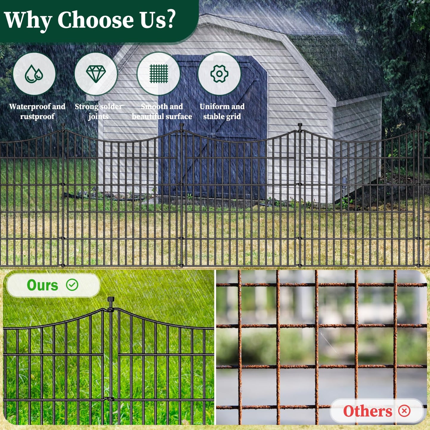 15 Panels Decorative Garden Fence with Gate, 32 in(H) X 35.4 ft(L) No Dig Dog Fence Animal Barrier Outdoor for Yard, Rustproof Metal Garden Edging and Borders, Temporary Fencing Stakes