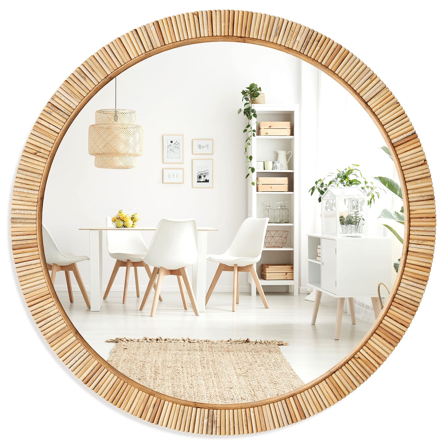 Barnyard Designs Round Rattan Wall Mirror, Natural Tan Woven Rattan Frame, Indoor Decorative Mirror for Bedroom Living Room Entryway (25.5", Round)