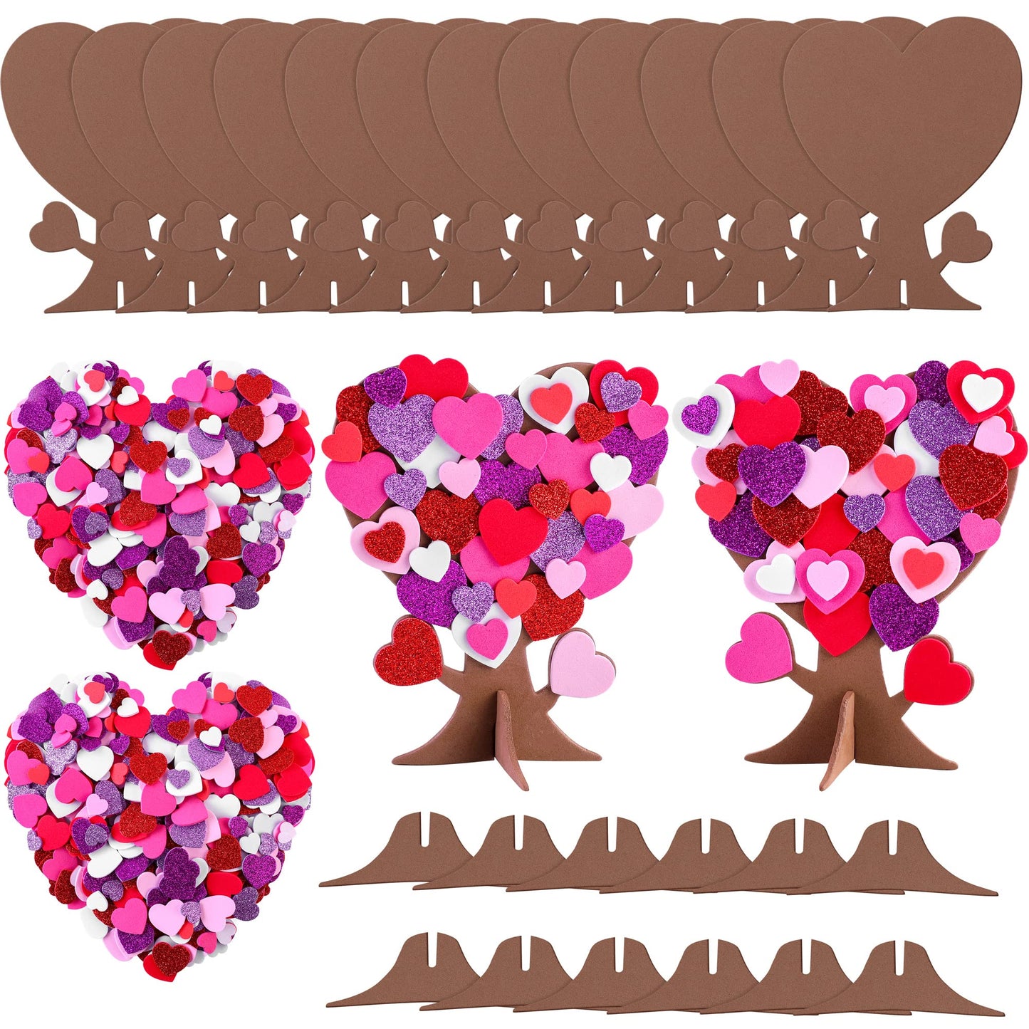 Fovths 362 Pieces Love Heart Tree Foam Stickers DIY Craft Set - 12 Trees and 350 Self-Adhesive Hearts for Valentine's Day, Wedding, Mother's Day Home Decor