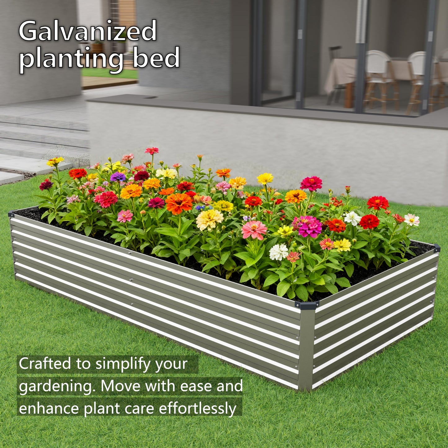 MGNO 12x4x1.5FT Galvanized Raised Garden Bed-Outdoor Planter Box for Vegetables-Metal Garden Bed,RRectangle Planting Box for Herb,Flower