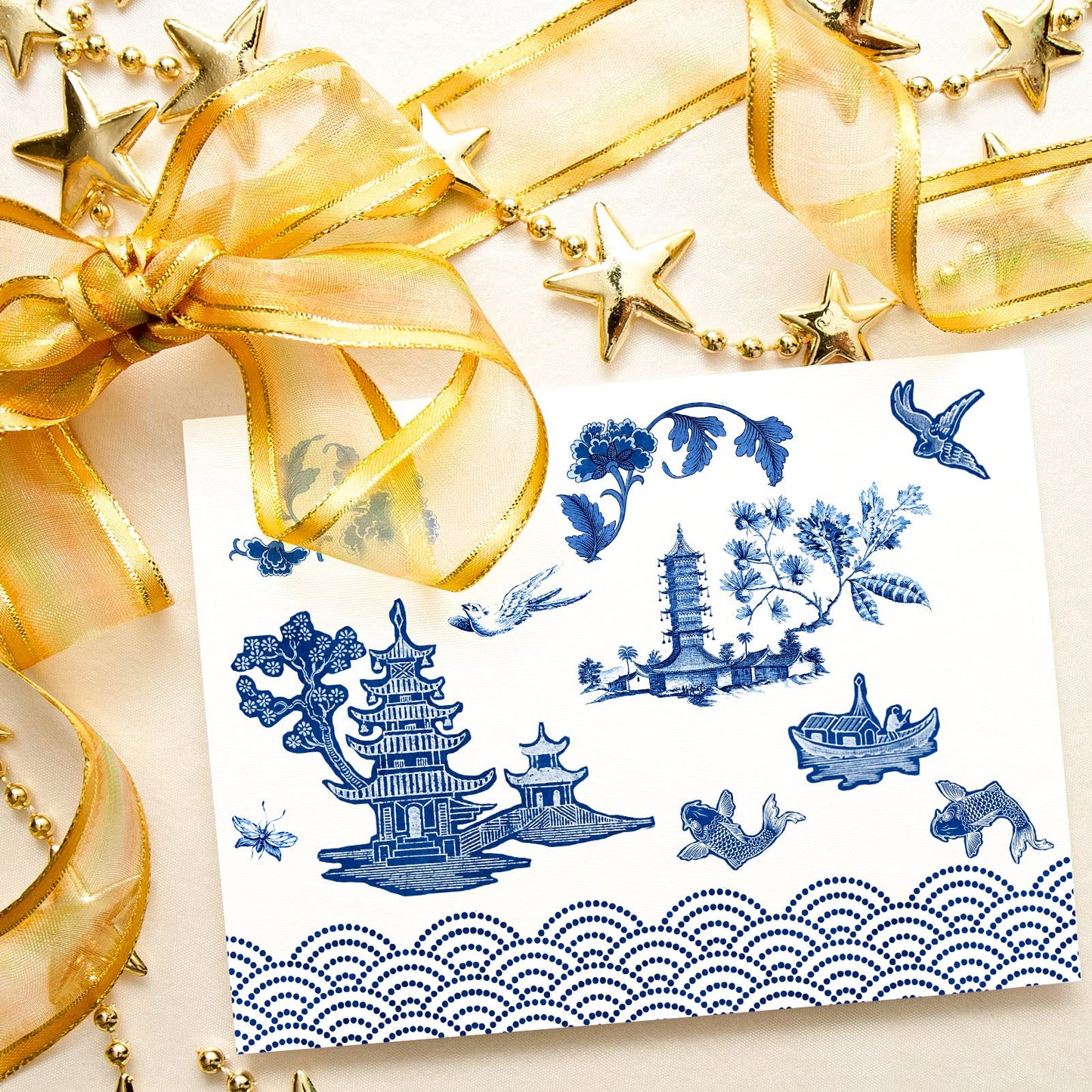 Whaline 24 Sheets Chinoiserie Pattern Paper 12 Design Blue China Scrapbook Specialty Double-Sided Collection Oriental Decorative Craft Paper for DIY Card Making Photo Album Journal Decor
