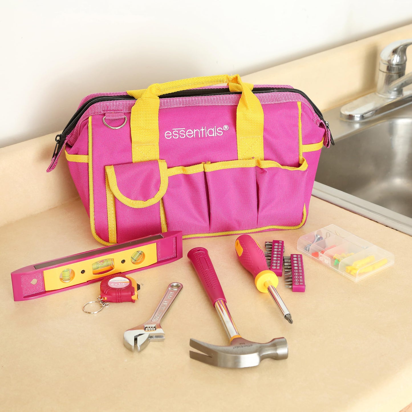 Pink DIY House Tool Kit for Home, Mothers Day Gifts, 32-Piece, College, House Projects, Apartment Essential, Basic Tool Set, Mothers Day Gifts for Mom