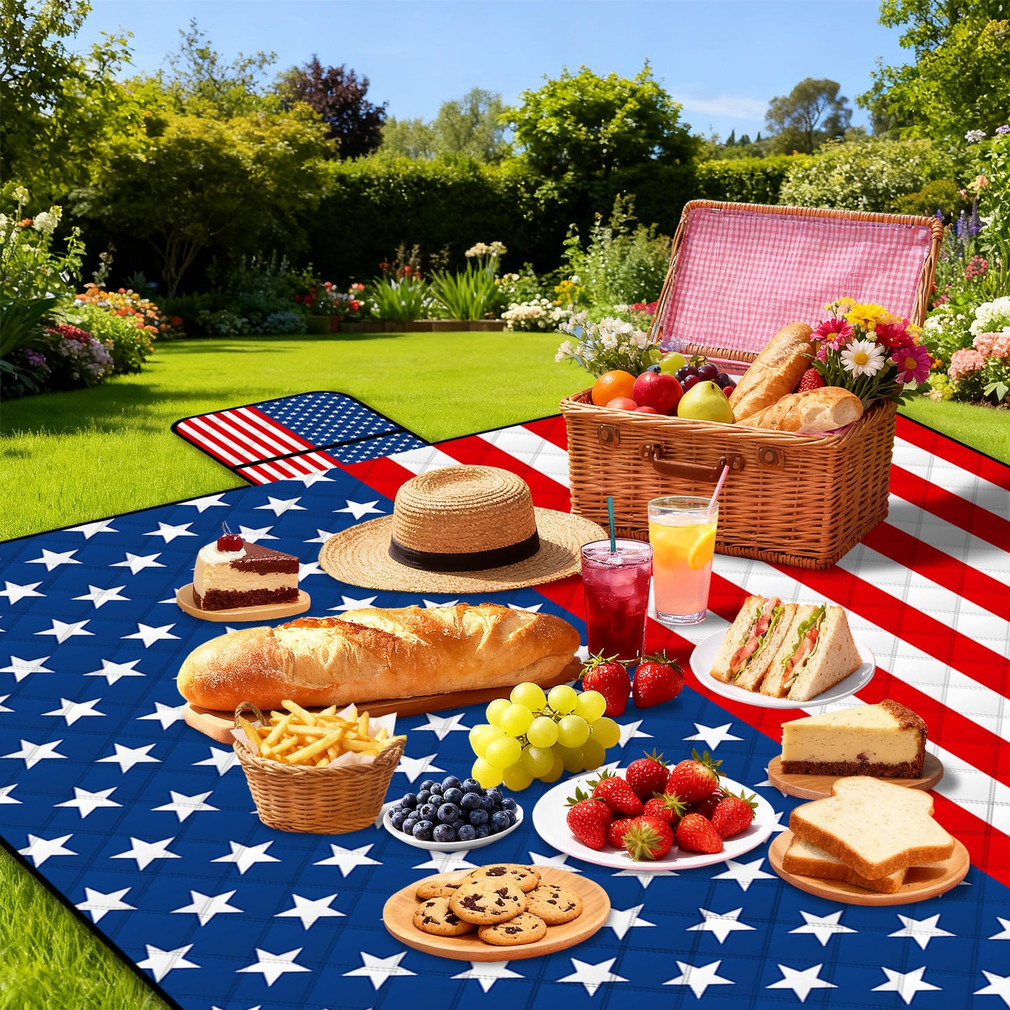 Poedist Extra Large Patriotic Picnic Blanket Waterproof,80"x 80"Foldable Machine Washable Beach Blanket,Outdoor Blanket for 6-8 Adults,Suitable for Indoor Crawling,Park Beach,Camping,Hiking,Travel