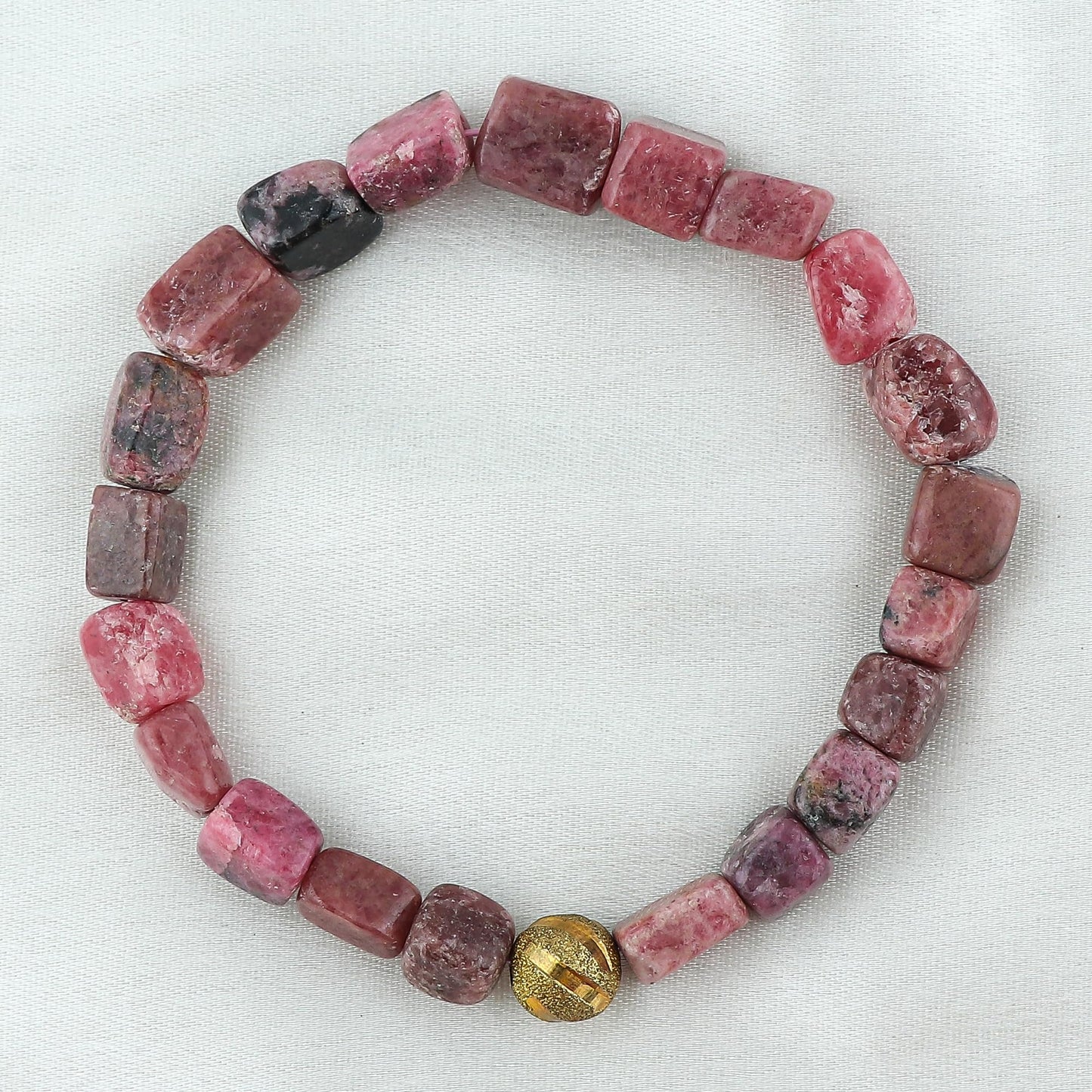 CRYSTALIS Thulite Elastic Stretch Bracelet, Natural Beads, Chakra Healing Jewelry for Men & Women, Adjustable Bracelet, Everyday Wear, Gift Giving Bracelet, 7.25 to 7.50 inch