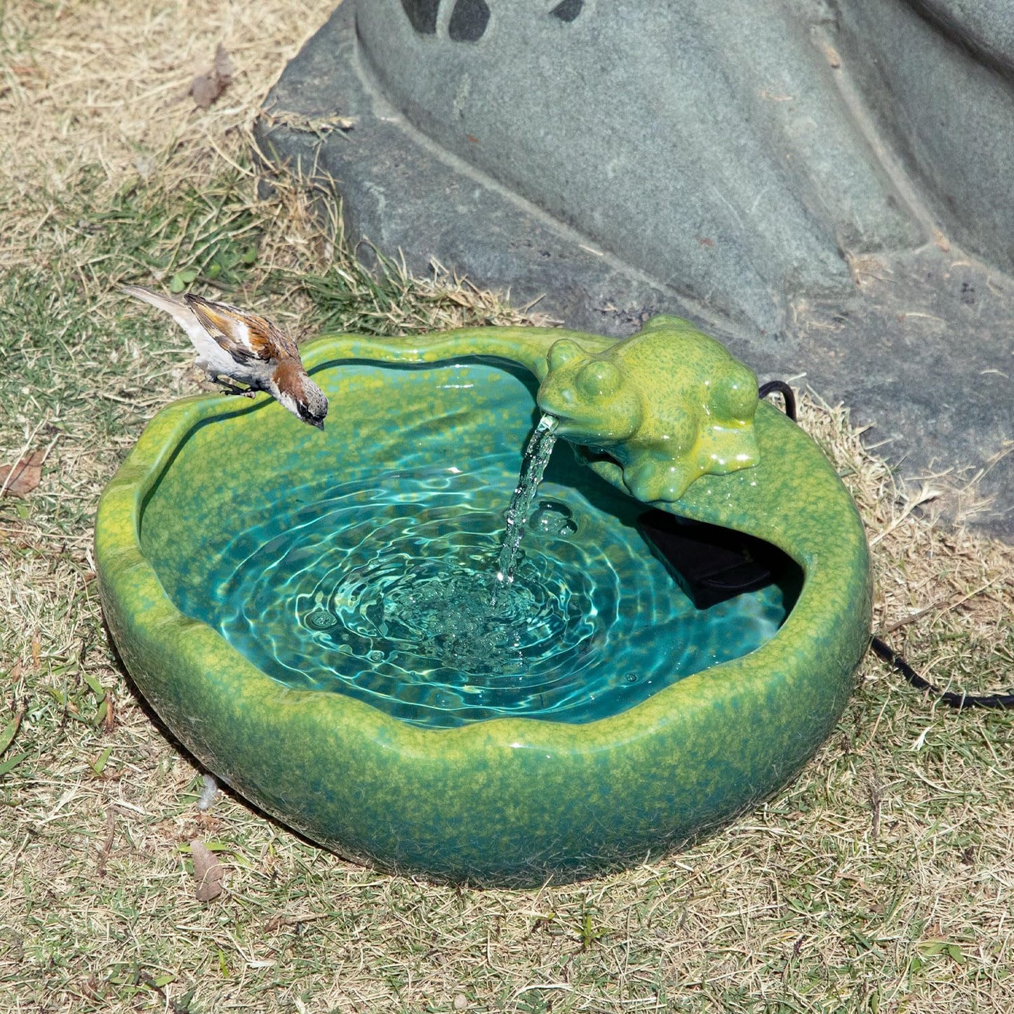 Ceramic Solar Water Fountain with Battery Backup, Solar Powered Water Fountain，Outdoor Water Feature Bird Bath for Garden, Patio & Yard Decor,Working at Night for at Least 6 Hours (Frog).