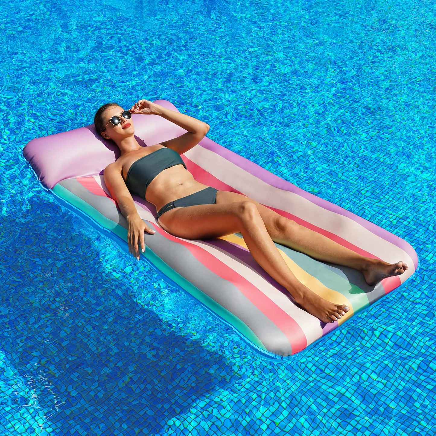 PARENTSWELL Oversized Pool Float - 72" x 36", X-Large, Fabric-Covered Pool Lounger with Headrest