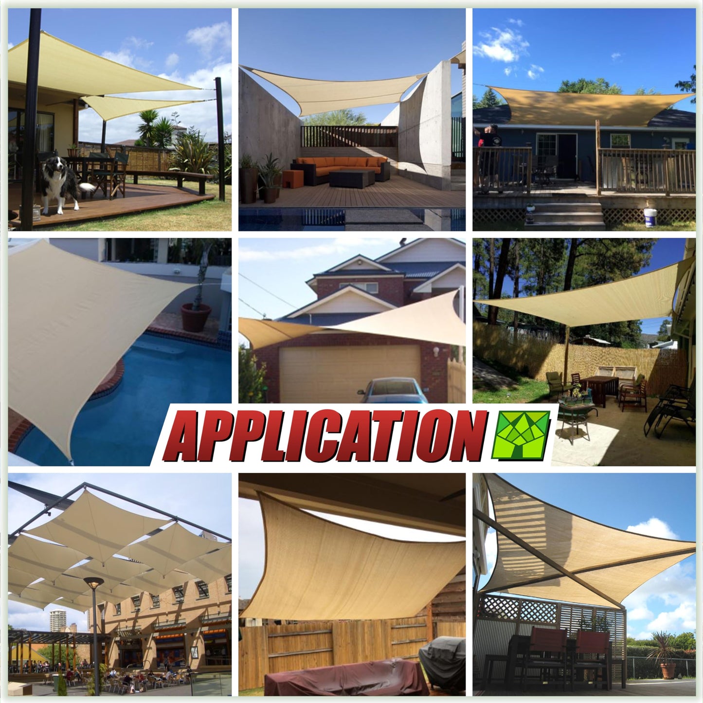 ColourTree Custom Size 9.5' x 9.5' Beige CTADS9.5 Rectangle Waterproof Sun Shade Sail UPF50 Canopy Awning Shelter & 95% UV Block Water Resistant, Garden Carport Outdoor Patio (We Customize)