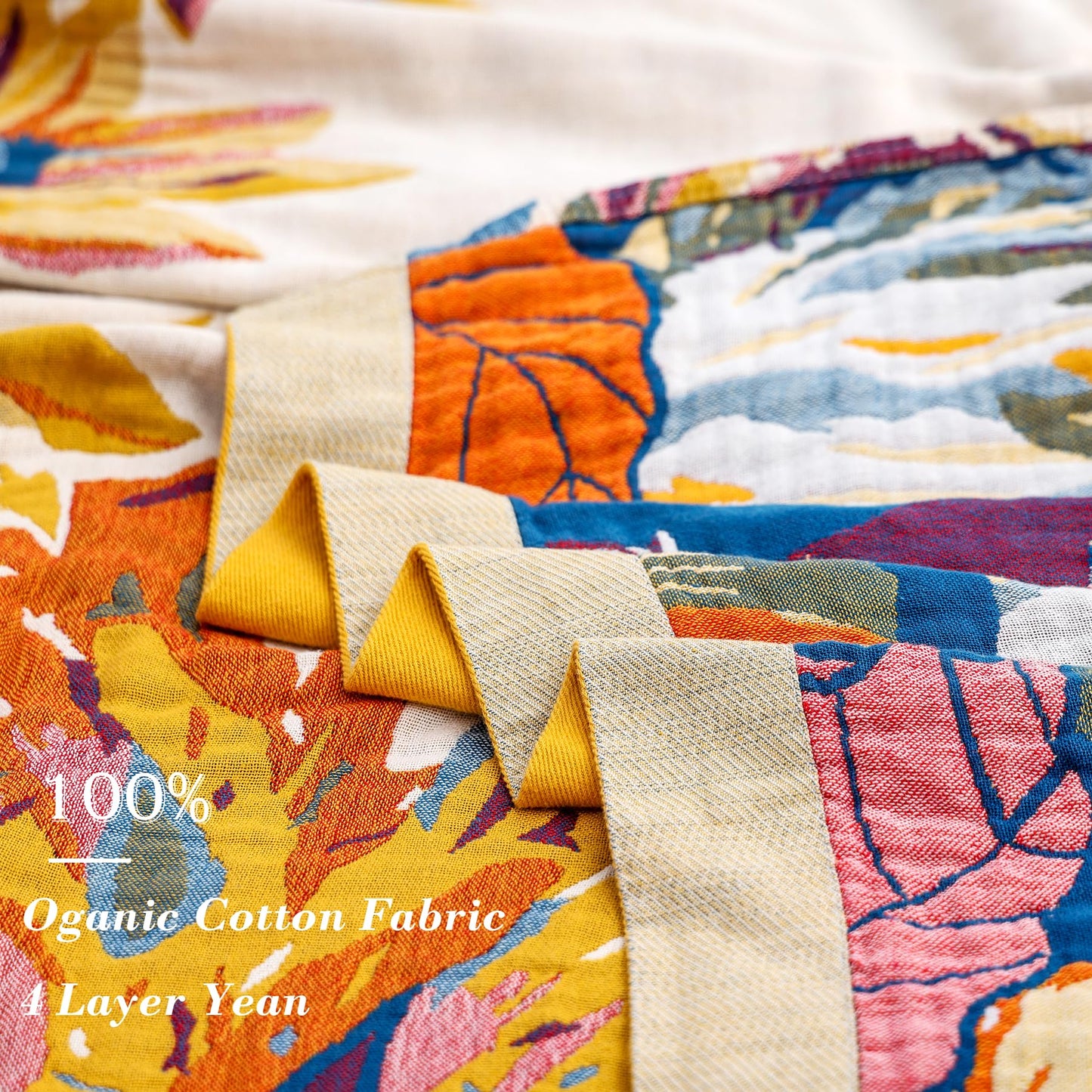VANJOROY Boho Throw Blanket 60" x 80", 100% Organic Cotton Skin-Friendly Lightweight Ultra Soft Bed Quilt Throw - Spring Floral Butterfly Farmhouse Decor Blanket for Sofa Couch Chair and Gift.
