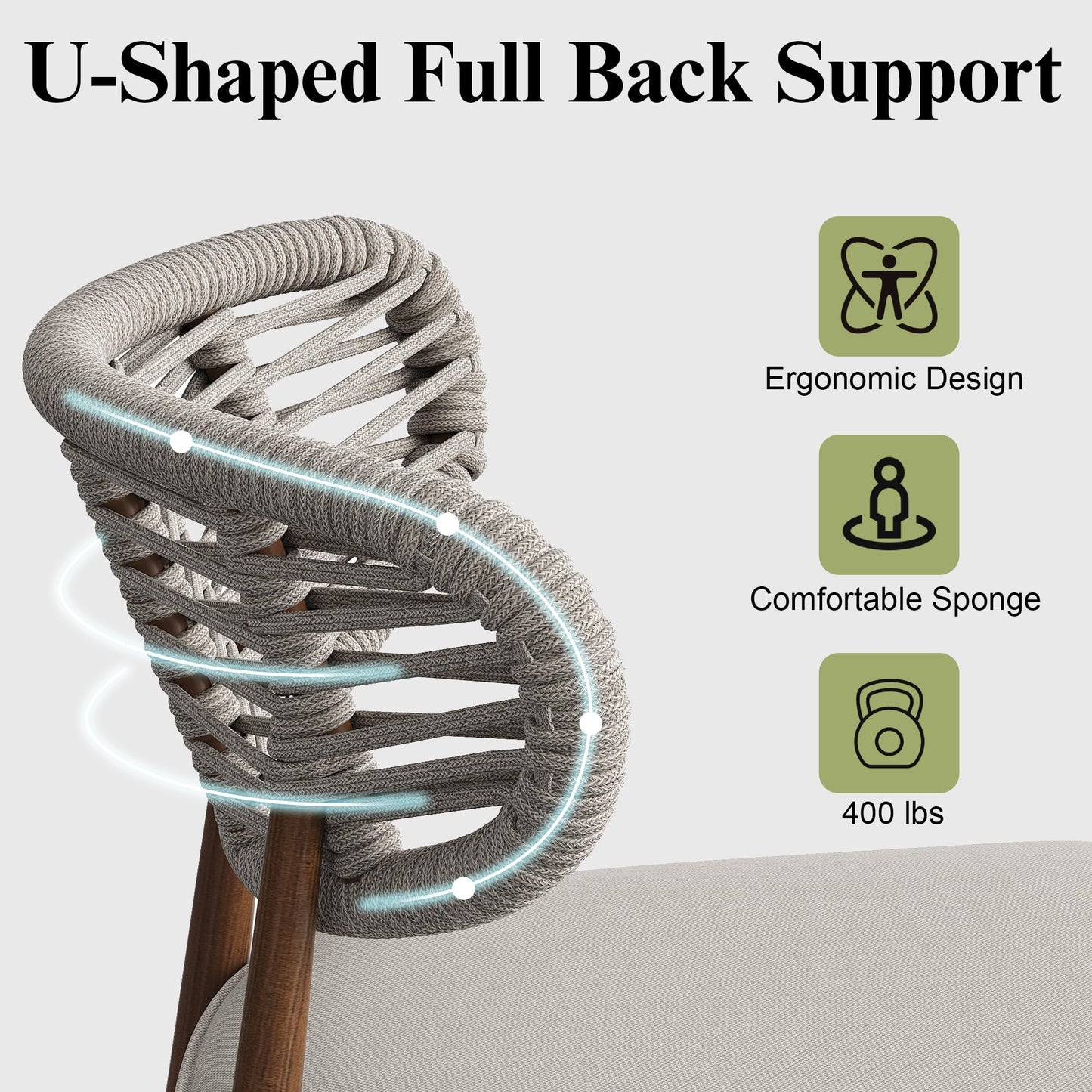 Garden Story Outdoor Bar Stools Set of 2,Woven Barstools with Rattan Back,24'' Outdoor Bar Height Stools Wicker,Patio Bar Chairs Boho Bar Stool,Counter Height Bar Stool Aluminum (Teak, 24 Inch)