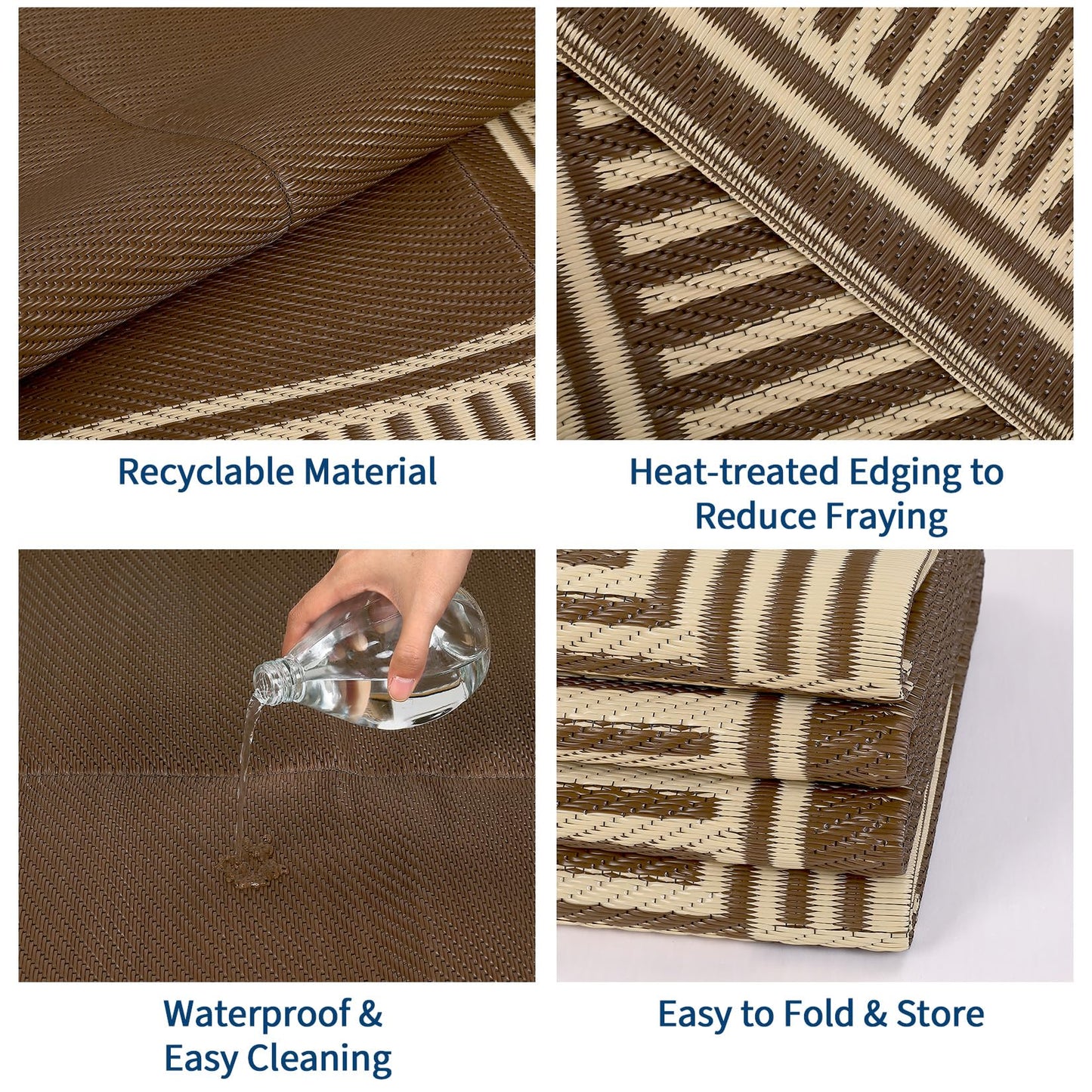 IDEALHOUSE Outdoor Rug 9'x18' Reversible Portable Lightweight Waterproof UV Resistant Plastic Straw Patio Mat for RV Camping Picnic Deck Backyard Peony Brown