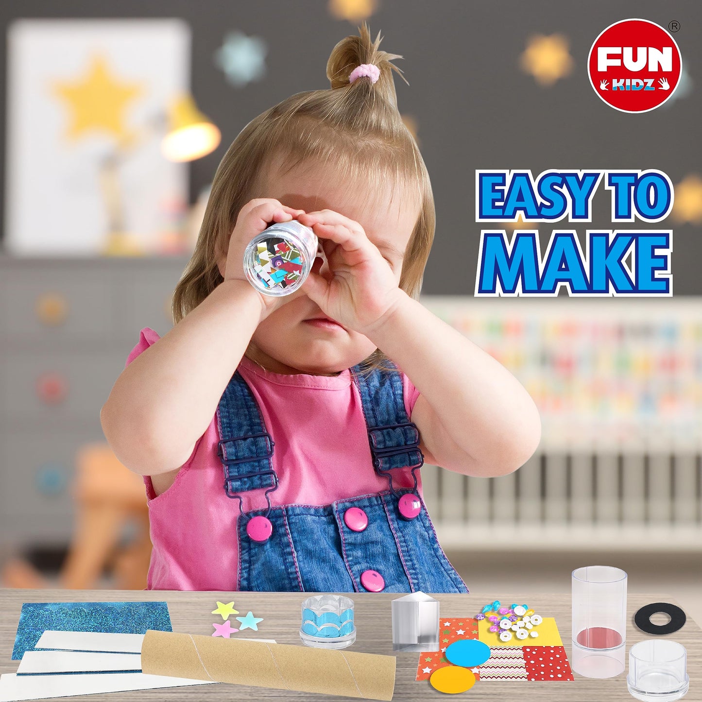 Twins Kaleidoscope Kit for Kids, FunKidz DIY Kaleidoscope Making Craft Kit with Prism Gift Optical Illusion Science Experiment Educational STEM Toy