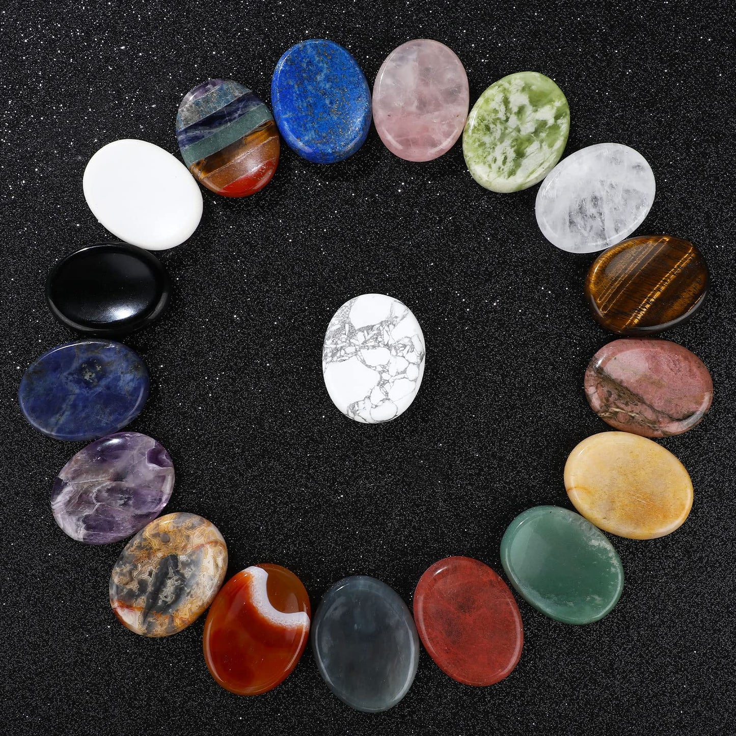 Fumete 18 Pcs Thumb Worry Stone for Anxiety Chakra Crystals Oval Chakra Stones Amethyst Tigers Eye Crystal for Anxiety Stress Relief Meditation Valentines Easter Gift Office Stress (Mixed Set)