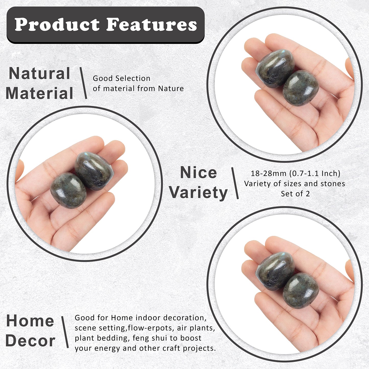 300+ Carats, 2 Pcs Labradorite Polished Stones and Crystals, Tumbled Stones 20-25mm Real Healing Stones for Beginners Used as Crystal Therapy, Meditation, Reiki, Thumb Stones Gift for Rock Collection