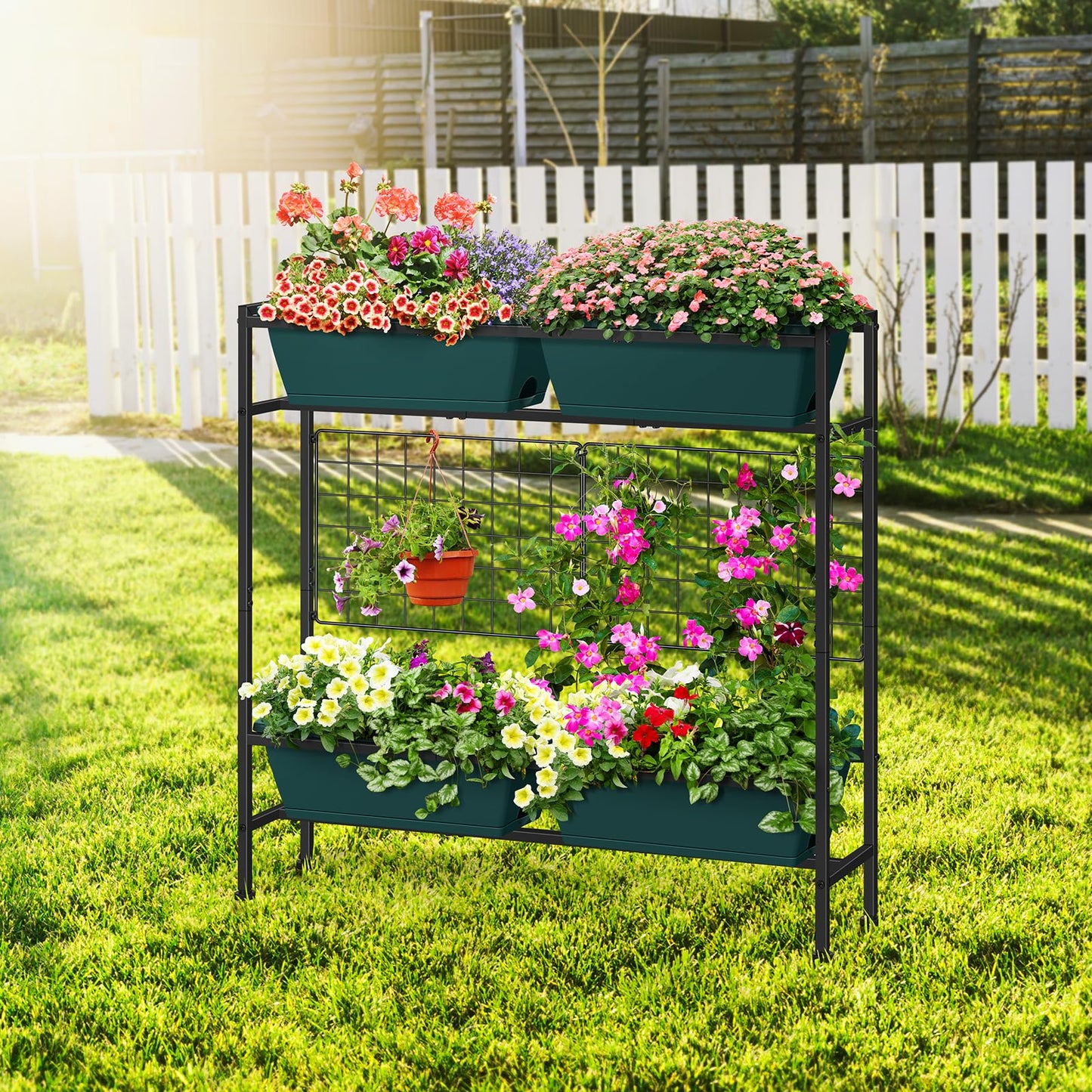OYEAL Raised Garden Bed with Legs & & Trellis 32" Tall Vertical Herb Garden Planter Indoor Outdoor Elevated Flower Beds for Gardening, Vegetables, Herbs, Patio, Balcony, Backyard, Green