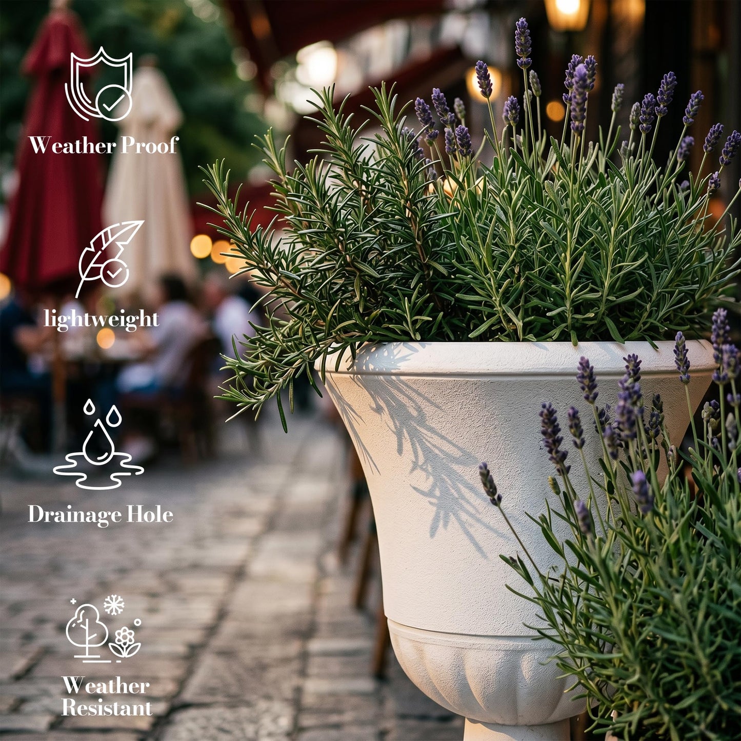 Worth Garden 2-Pack Plastic Urn Planters - 22'' Tall Round Classic Resin Flower Pots Pure White Traditional Large Roman Plant Pots for Front Porch Patio Deck Wedding Decoration Pot - Indoor & Outdoor