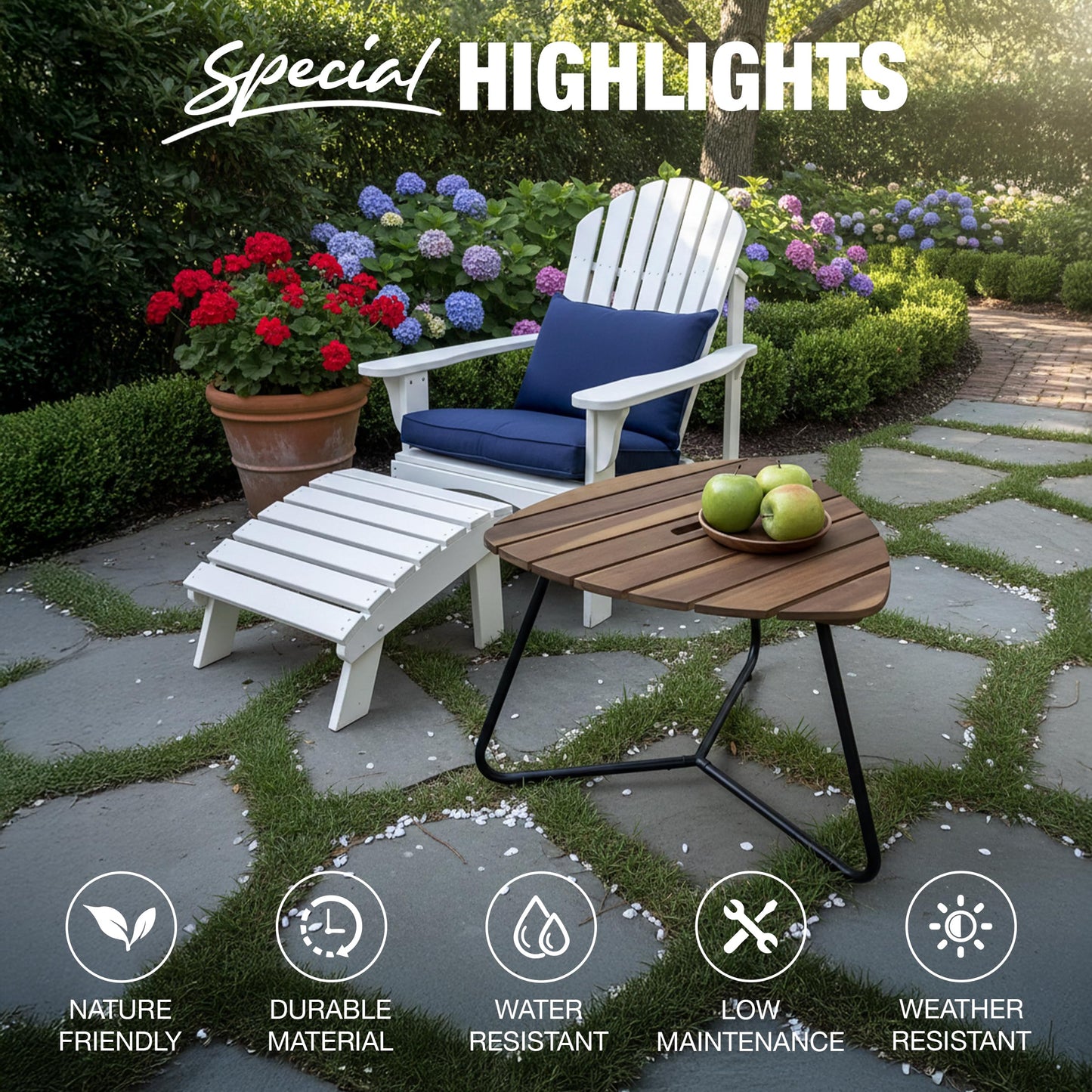 Portable Adirondack Side Table 15"H - Wood & Metal Patio Table for Indoor & Outdoor Use - Small Outdoor End Table for Picnic, Camping, Adirondack Chair, Great Father's Day Gift | Golden Teak Finish