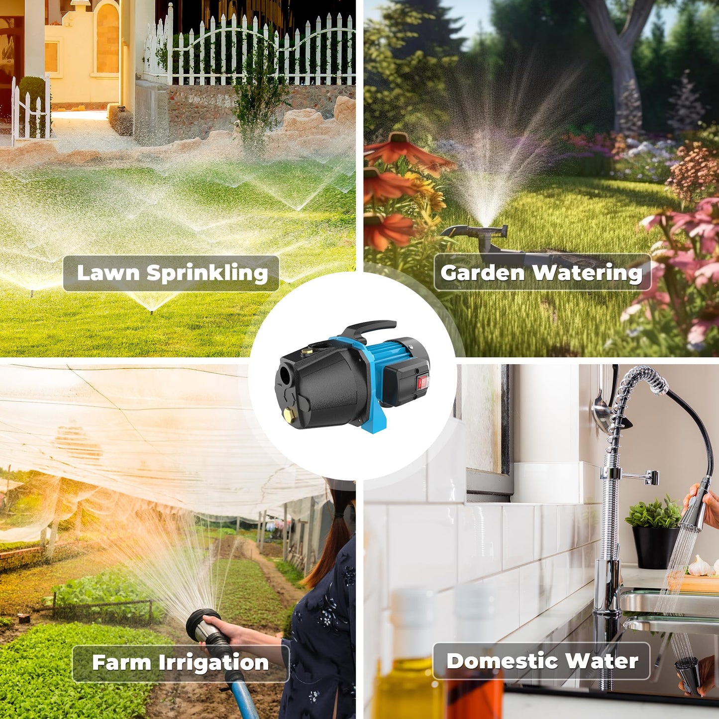 BOMGIE 1.1HP Shallow Well Pump, Garden, Water Transfer,Home Lawn Draining Irrigation Pump, Pressure Booster, Sprinkler, Jet,1200GPH 115V Portable Cast Iron GJE