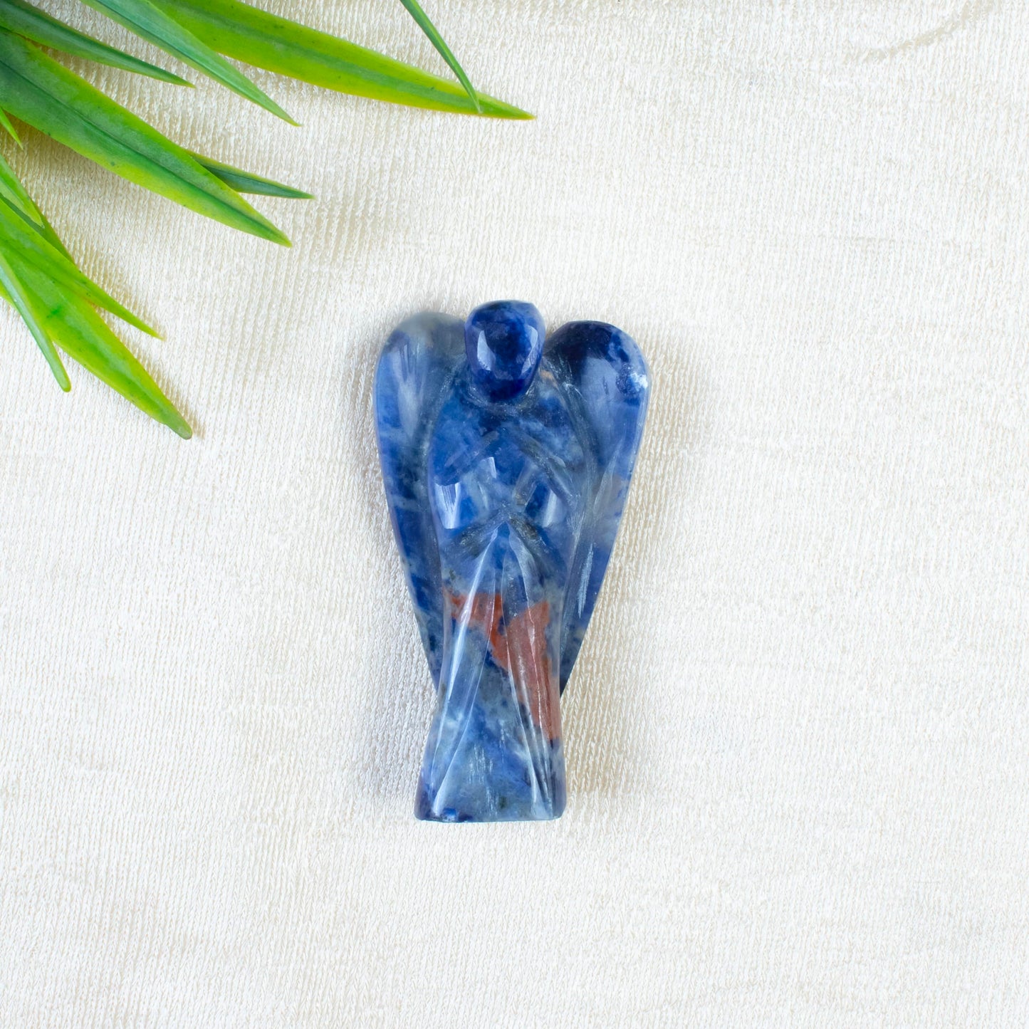 "Sodalite Gemstone Guardian Angel Healing Crystal, Hand Carved Pocket Angel Figurine Crystals for Positive Energy, Handmade Mini Statue for Love, Peace & Healing, Natural Gemstone Healing Figurine"