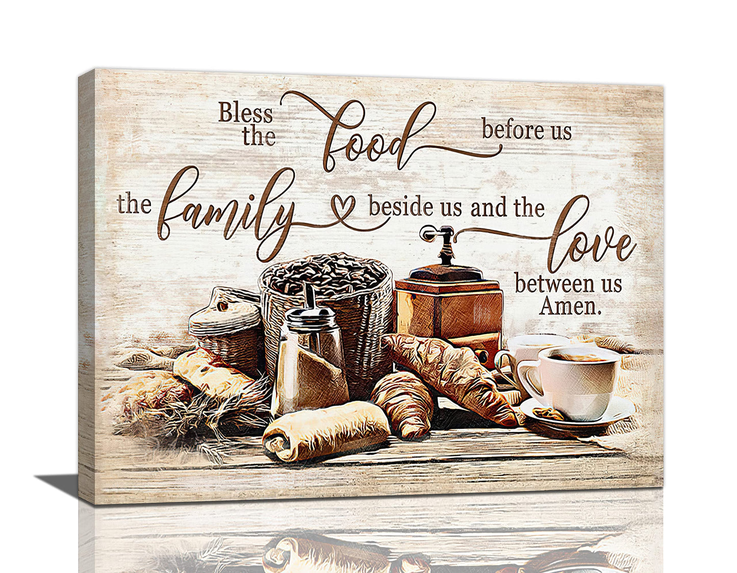 Christian Kitchen Wall Art Coffee Bread Wall Decor Rustic Coffee Theme Bless Motivational Quotes Dining Room Picture Canvas Prints Framed Modern Artwork for Home Living Room Restaurant Kitchen