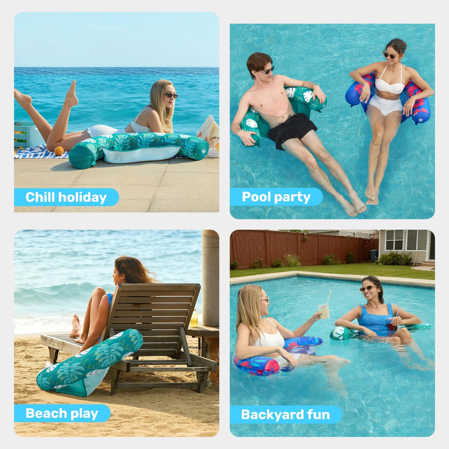 SLOOSH Pool Floats Chairs Adult,2 Packs Inflatable Noodle Chair with Sling Soft Fabric,Floating Pool Float Lounge Water Swimming Floaties for Party Summer Water Fun（Flower Leaves）