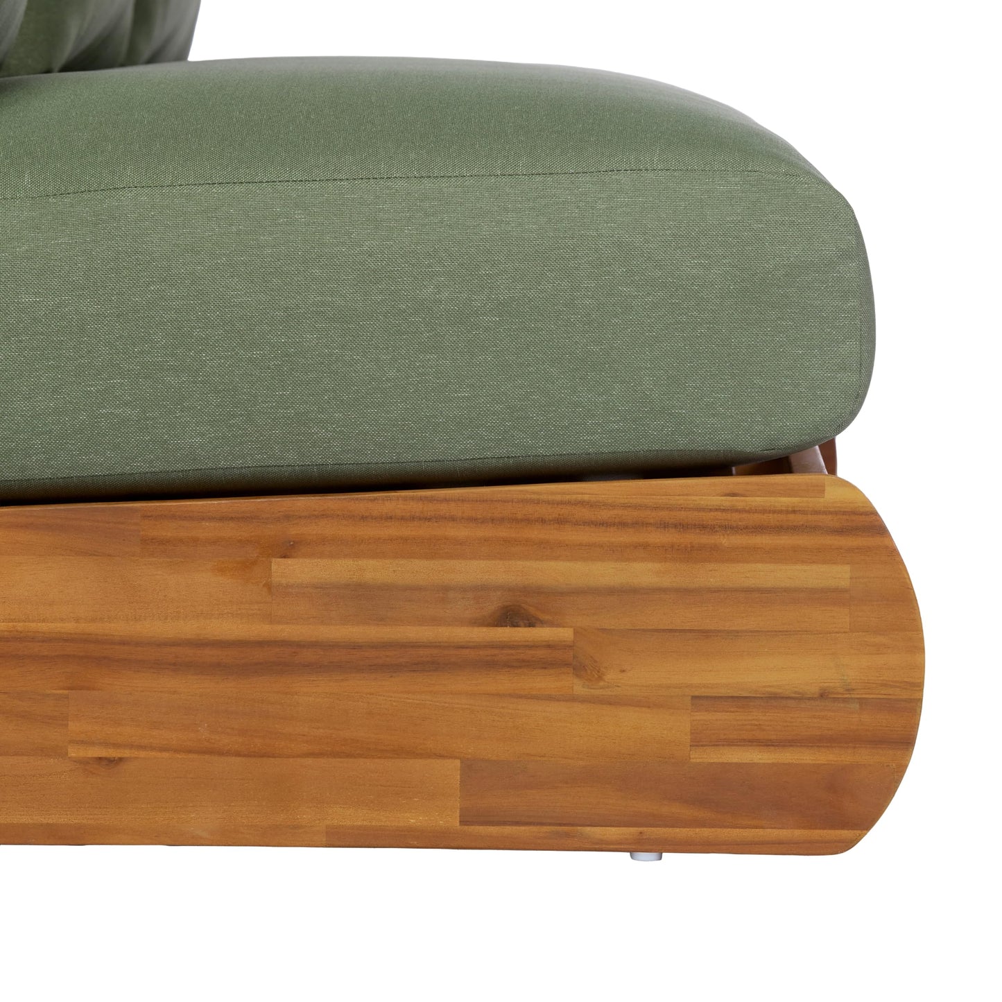 Christopher Knight Home Poppy Acacia Wood Outdoor 3 Seater Sofa with Cushion, Wooden Patio Sofa Couch with Cushion, Comfy Armless Cloud Sofa Couch, Patio Furniture Sofa Set, Teak+Olive Green