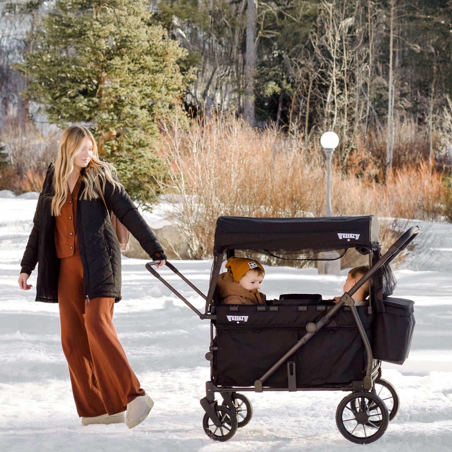 Keenz Viva 2-Passenger Compact Foldable Stroller Wagon with Canopy, Hybrid Push Pull Handle, EVA Wheels, and Storage – Lightweight Stroller Wagon for Toddlers and Kids, Black