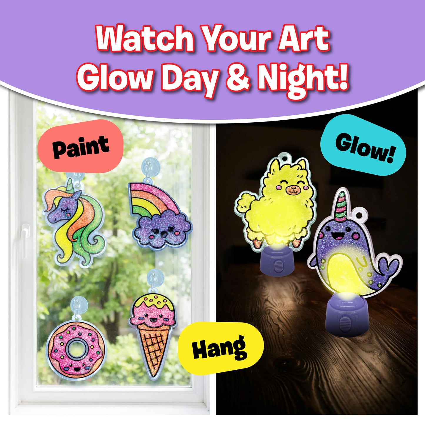 Small World Toys Fluorescent Suncatcher Kit – Fun Kids Crafts & DIY Crafts for Kids Ages 4-8 – Paint-Your-Own Window Art Set with Bright & Colorful Suncatchers