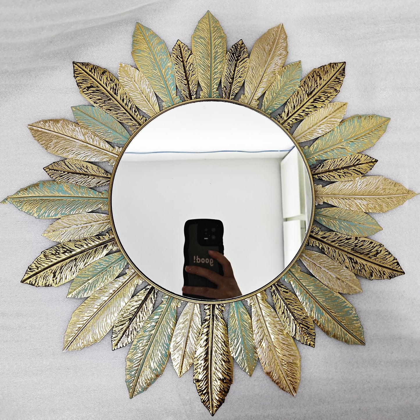 Fiskenet Plume Wall Decorative Mirror Feather Pinna Glass Mirrors Iron Green Grace Living Room Entrance Home Embellish