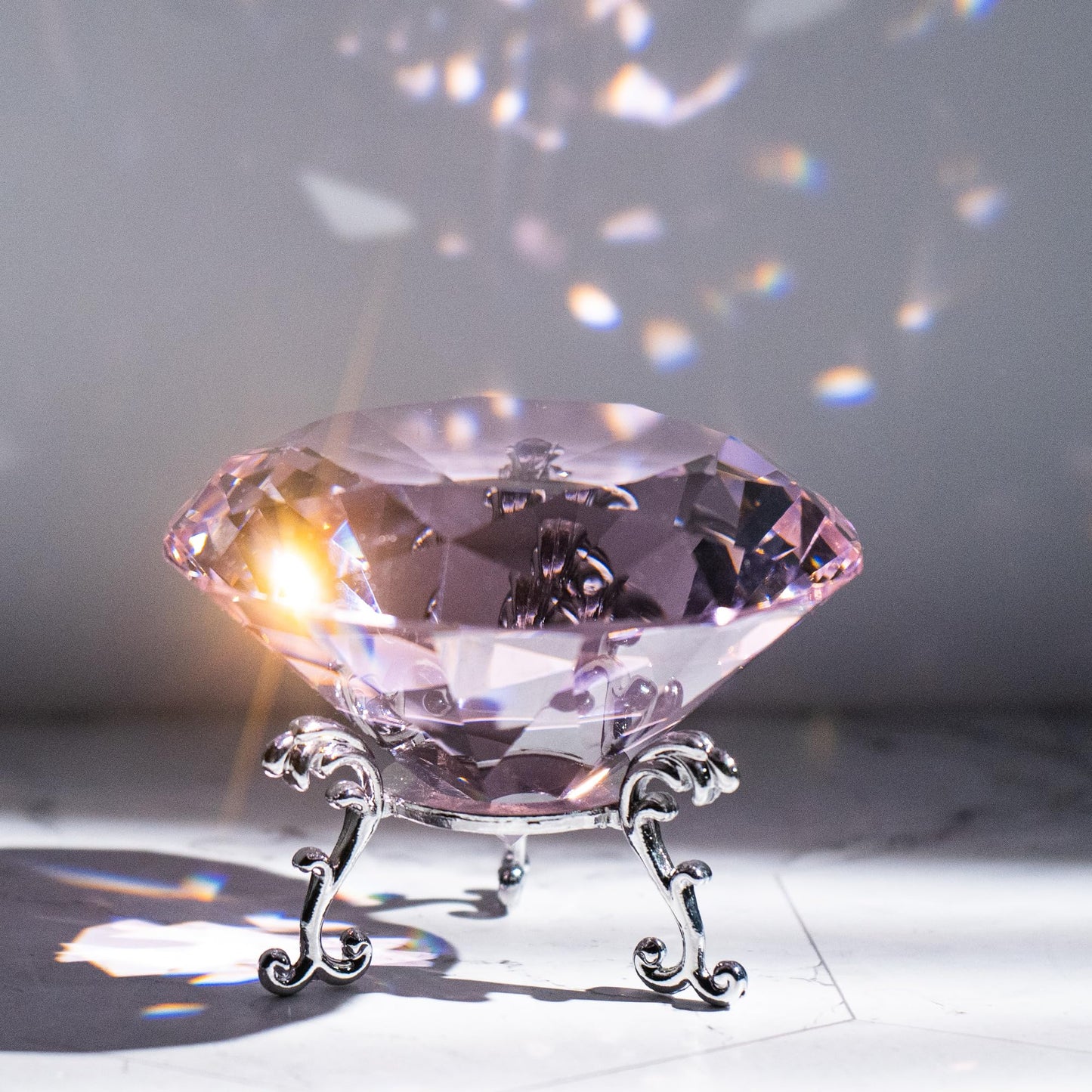 QIANCHANG Pink Crystal Diamond Paperweight 80mm Large Faceted Glass Diamonds Prisms Jewels Gemstones for Home Wedding Table Decoration