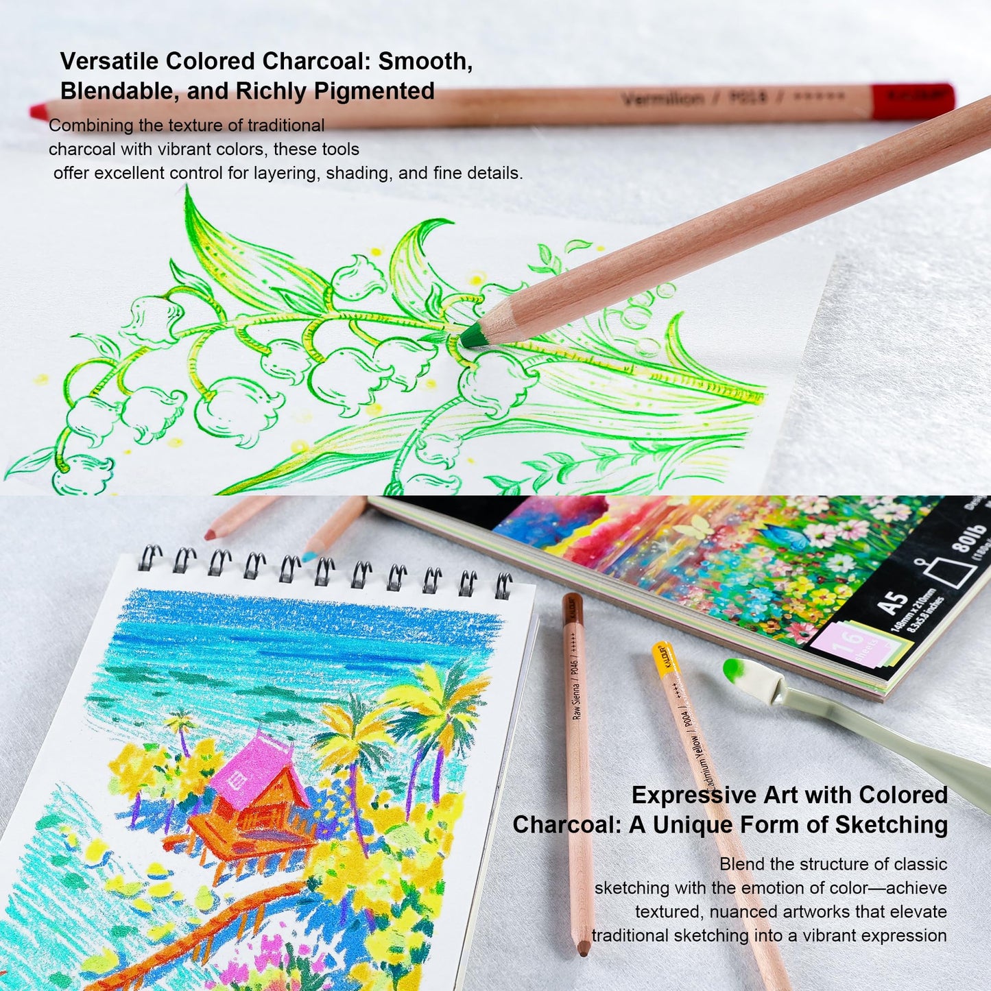 KALOUR 95-Piece Sketching and Drawing Art Set with 3-color Sketch Book and Pastel Paper – Graphite, Charcoal, and Pastel Pencils – Complete Artist Kit for Beginners and Professionals