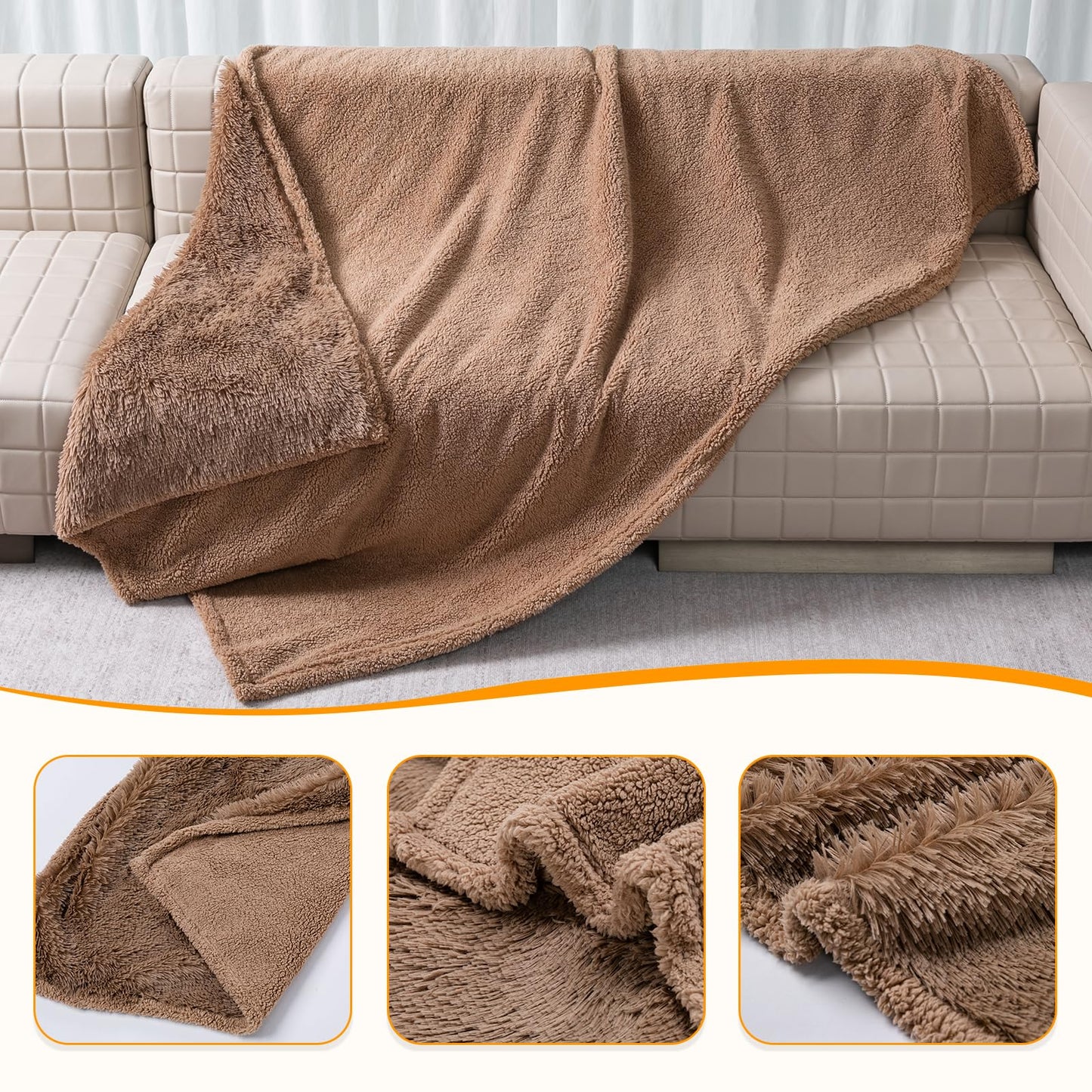 Cat Calming Dog Blanket for Couch Waterproof Fluffy Faux Fur Blankets for Dogs and Cats Soft Lightweight Couches and Bed Cover Washable(Brown,M-57x40in)