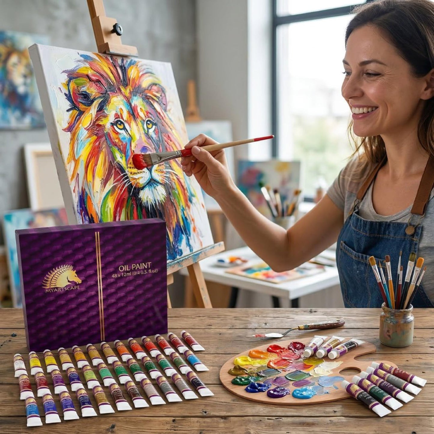 MyArtscape Oil Paint Set, 48 Colors, 48 x 0.4 fl oz (12 ml) Tubes, Lightfast Heavy Body High Pigment Oil Paints for Artists, Beginners, Canvas & Professional Painting