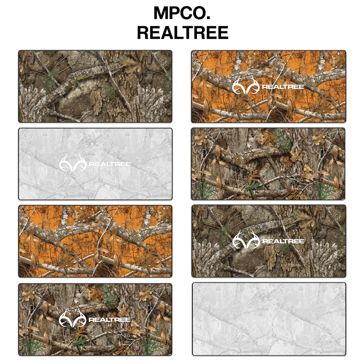 MPCO. Real Tree Large Gaming Desk Pad - 36" x 17" Duraglyde Fabric Edge Snow White – with Logo Desk Mats - Non-Slip, Washable, Smooth Glide for Precision Gaming & Work
