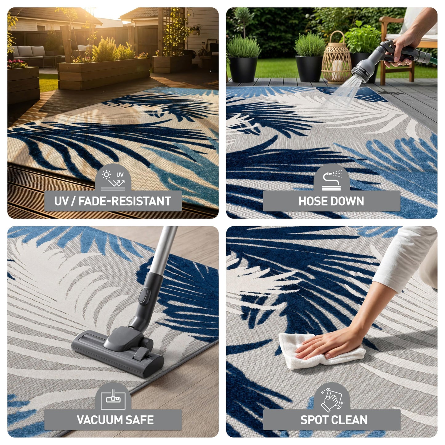 Rugshop Navy Lucca Contemporary Floral Indoor/Outdoor Area Rug Durable Polypropylene, Weather Resistant, Easy to Clean Perfect for Patio, Backyard, Deck and Outdoor Lounge 7'10" x 10'