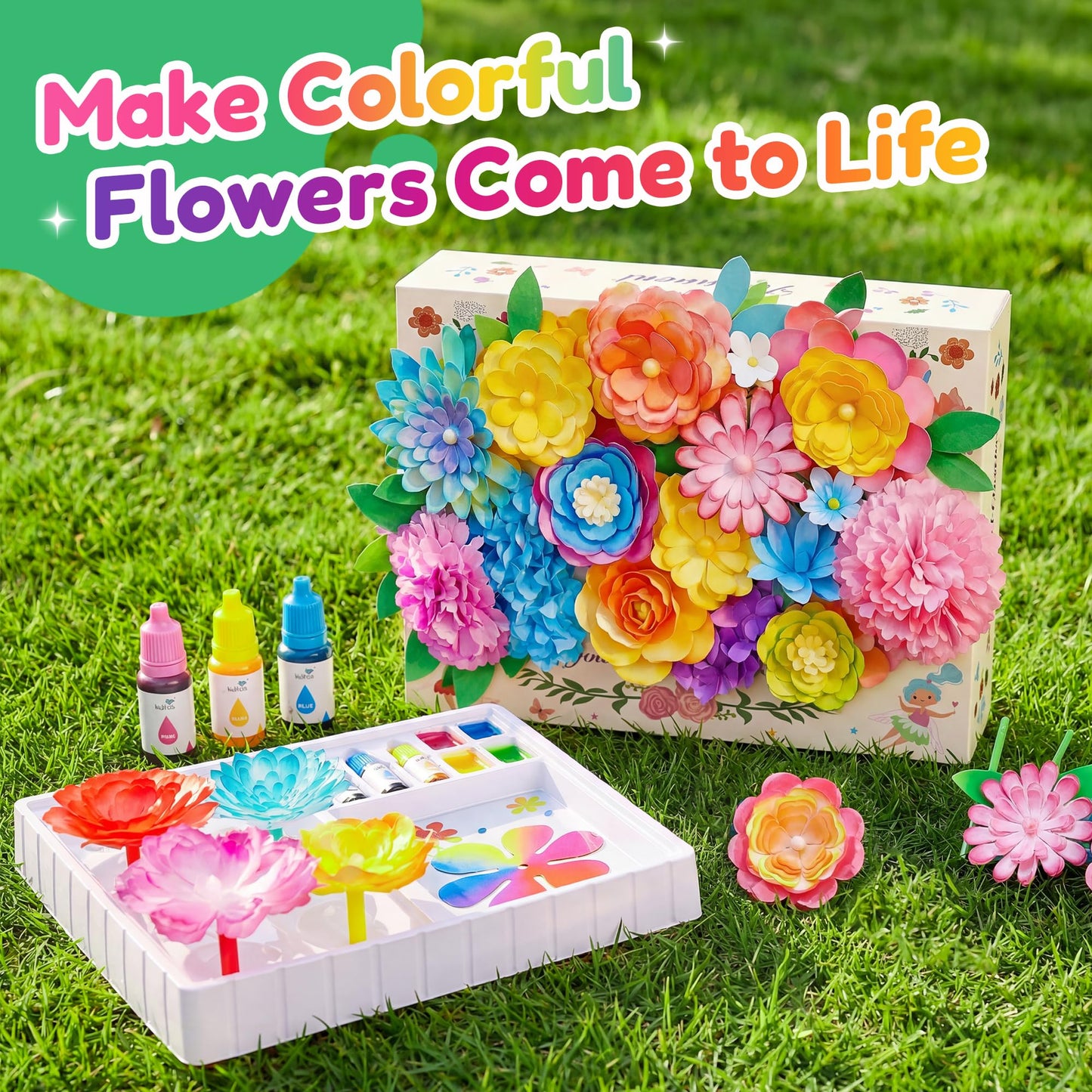Kiditos Magic Flower Craft Kit for Girls, DIY Color Changing Flower Bouquet Craft & Science Kit, Arts & Crafts STEM Toy, Creative Birthday Gift for Kids Ages 6+