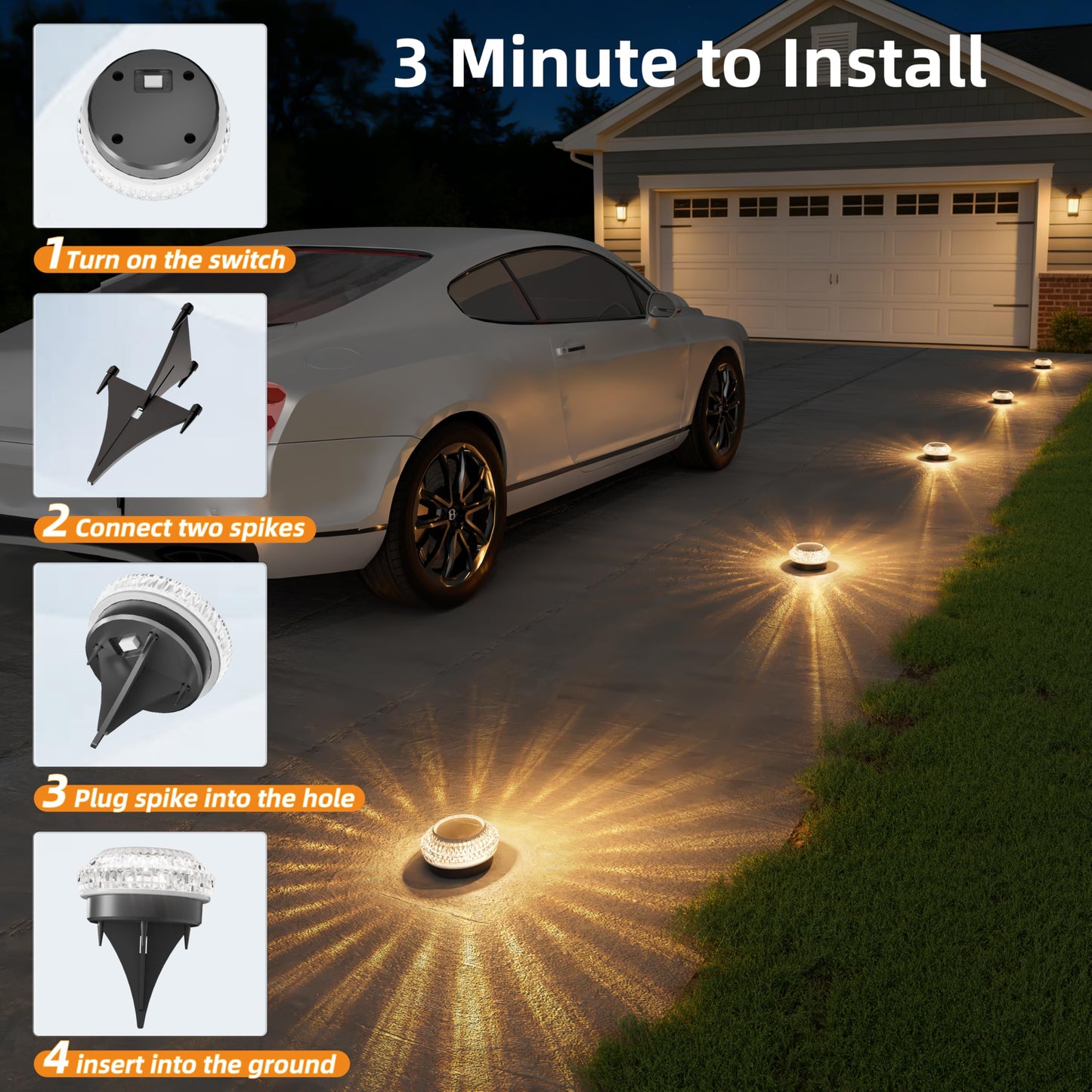 VOLISUN Solar Ground Lights Outdoor,12 Pack Flat Solar Pathway Lights,IP67 Waterproof Solar Powered Disc Lights,Landscape Lighting for Garden Yard Walkway Patio Driveway,Warm White