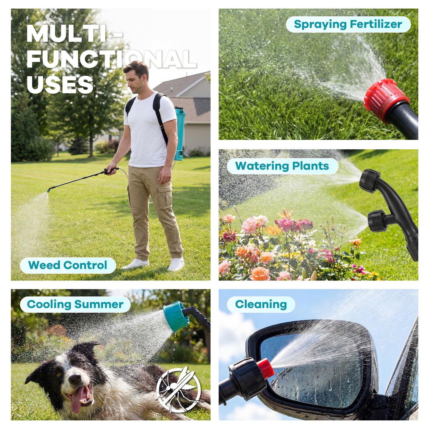 3.17 Gallon Battery Powered Backpack Sprayer, 0-65 PSI Adjustable Pressure, Electric Sprayer with 5 Nozzles and 1 Wands, 18V 2Ah Battery, Wide Mouth Lid for Weeding, Spraying