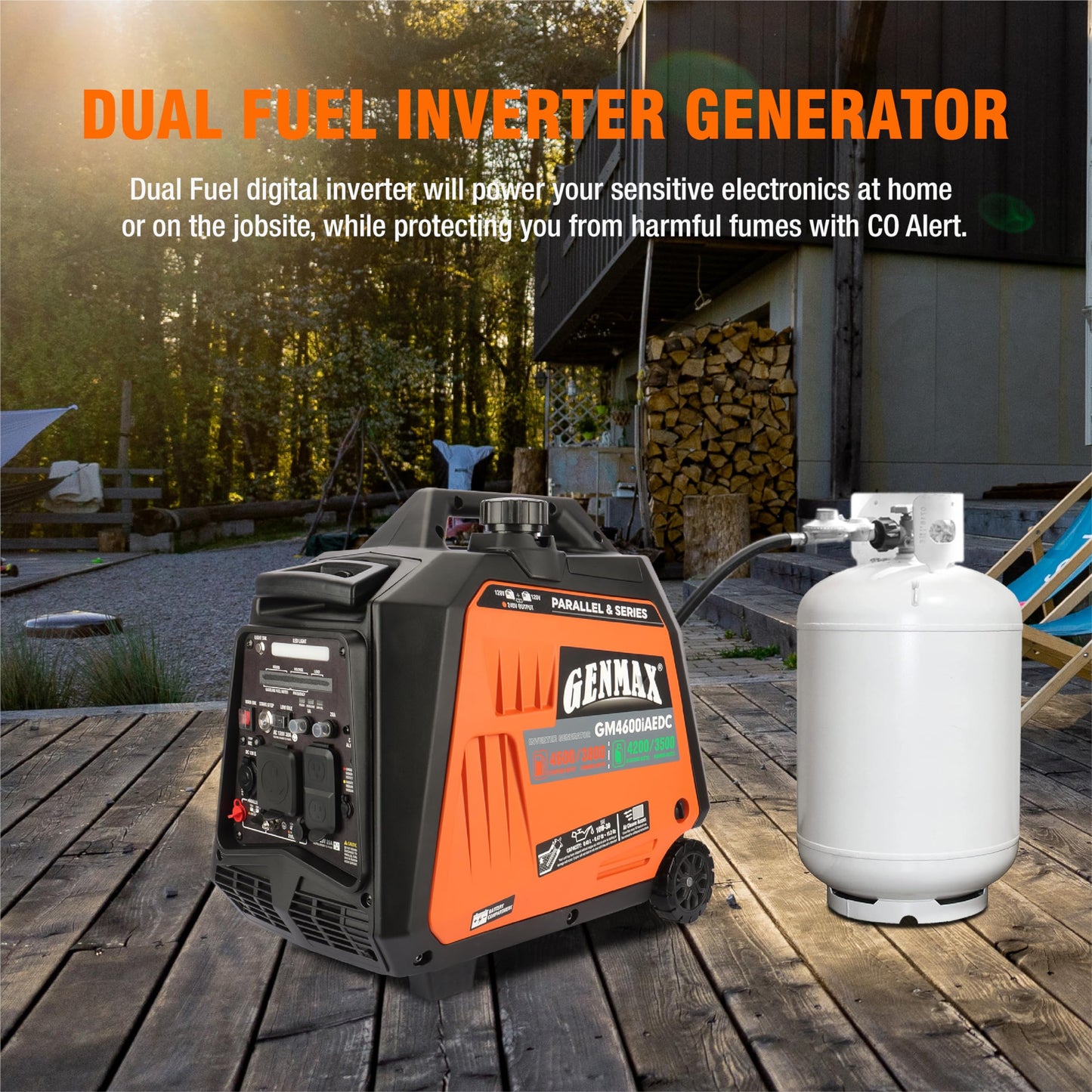 GENMAX Dual Fuel Generator,4600W ultra-quiet 159cc engine,Electric & Remote Start with CO Alert and LED light digital display,Ideal for Camping outdoor & Home backup power.EPA &CARB Compliant
