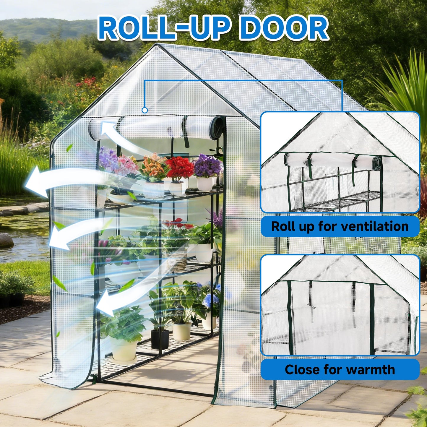 SUNGIFT Greenhouse for Outdoors, Walk-in Greenhouses 56 x 85 x 77 Inch, Portable Green House 3 Tiers 20 Shelves for Garden, Patio, Backyard, White