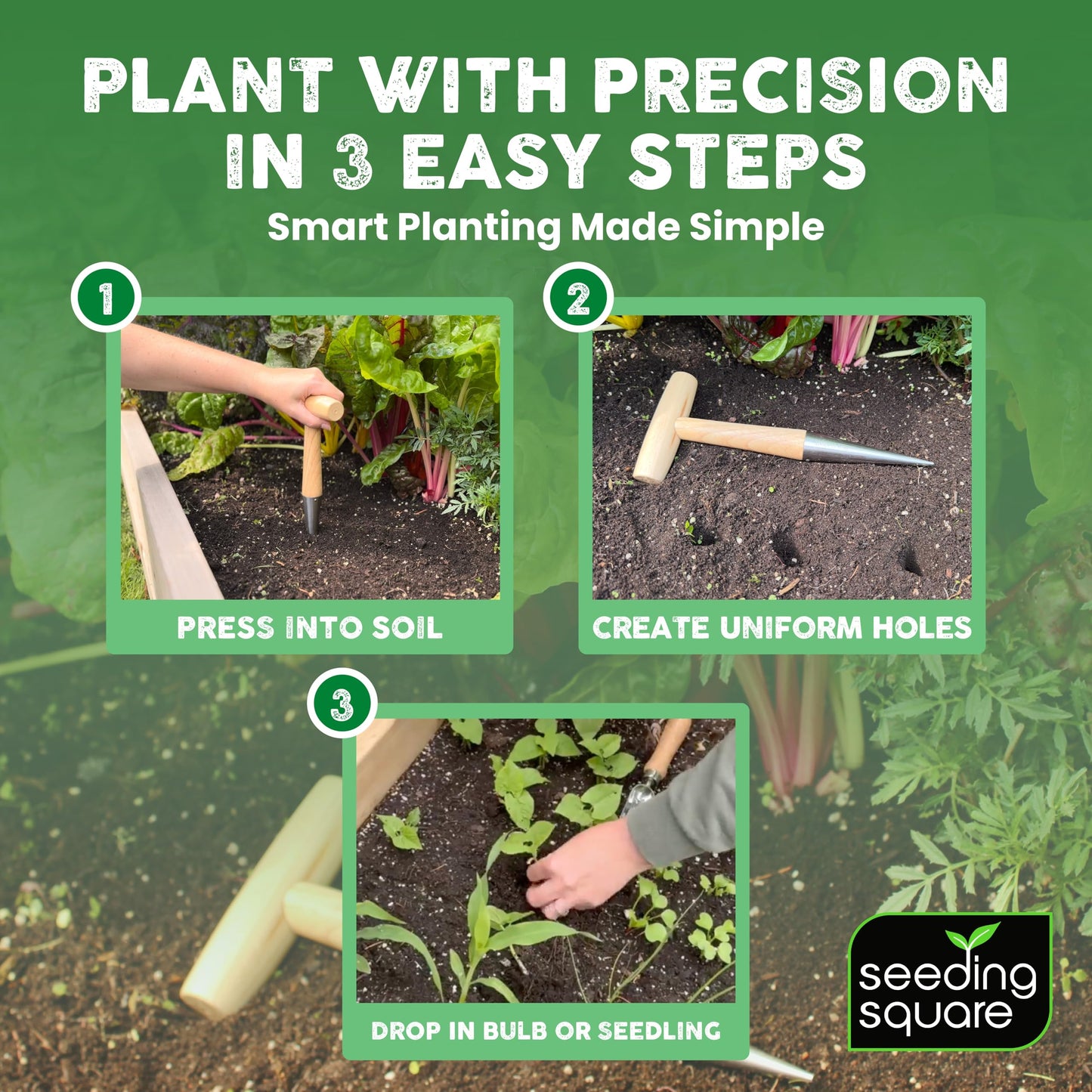 Row Seeder + Pokey Planter Bundle – Garden Row Maker & Dibber Tool for Fast Planting, Straight Rows & Precise Seed Placement