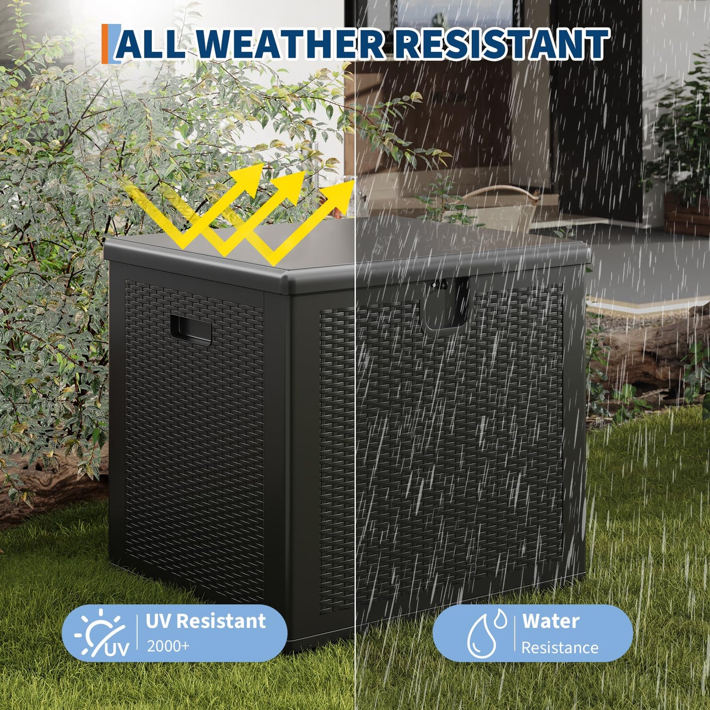 GarveeLife 80 Gallon Outdoor Storage Box, Large Resin Deck Box with Hydraulic Air Rod, Weatherproof & Lockable Outdoor Storage Bin for Patio Cushions, Garden Tools, Pool Supplies, Porch, Black