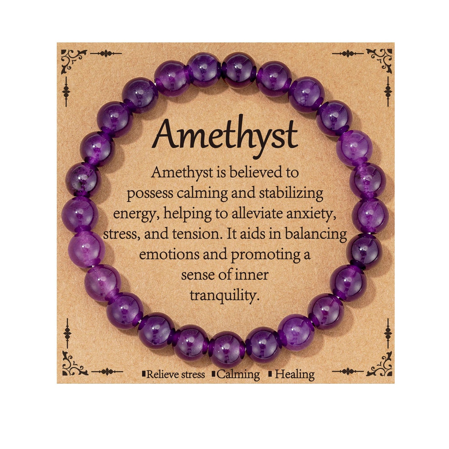 Gnamy Amethyst Beaded Bracelet for Women, Natural Purple Crystal Bracelet Healing Anxiety Protection Birthday Valentines Christmas Jewelry Gifts for Daughter Her Mom Girlfriend Best Friend Bestie