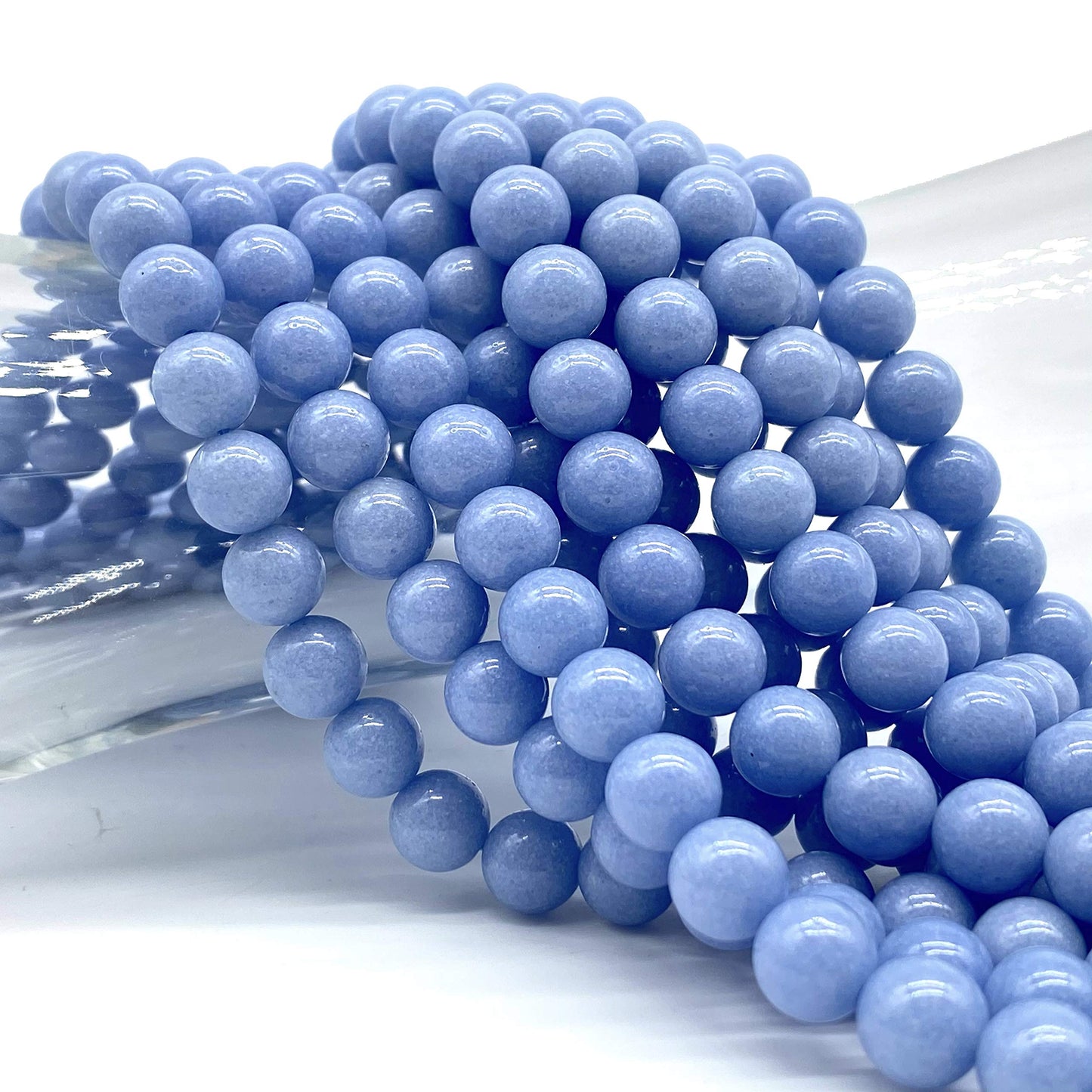 ABCGEMS Glow-in-Dark Mexican Blue Aragonite Beads (AKA Cave Calcite- Extremely Rare) Healing Crystal Chakra Energy Stone Ideal for Bracelet Necklace Ring DIY Jewelry Making Smooth Round 10mm