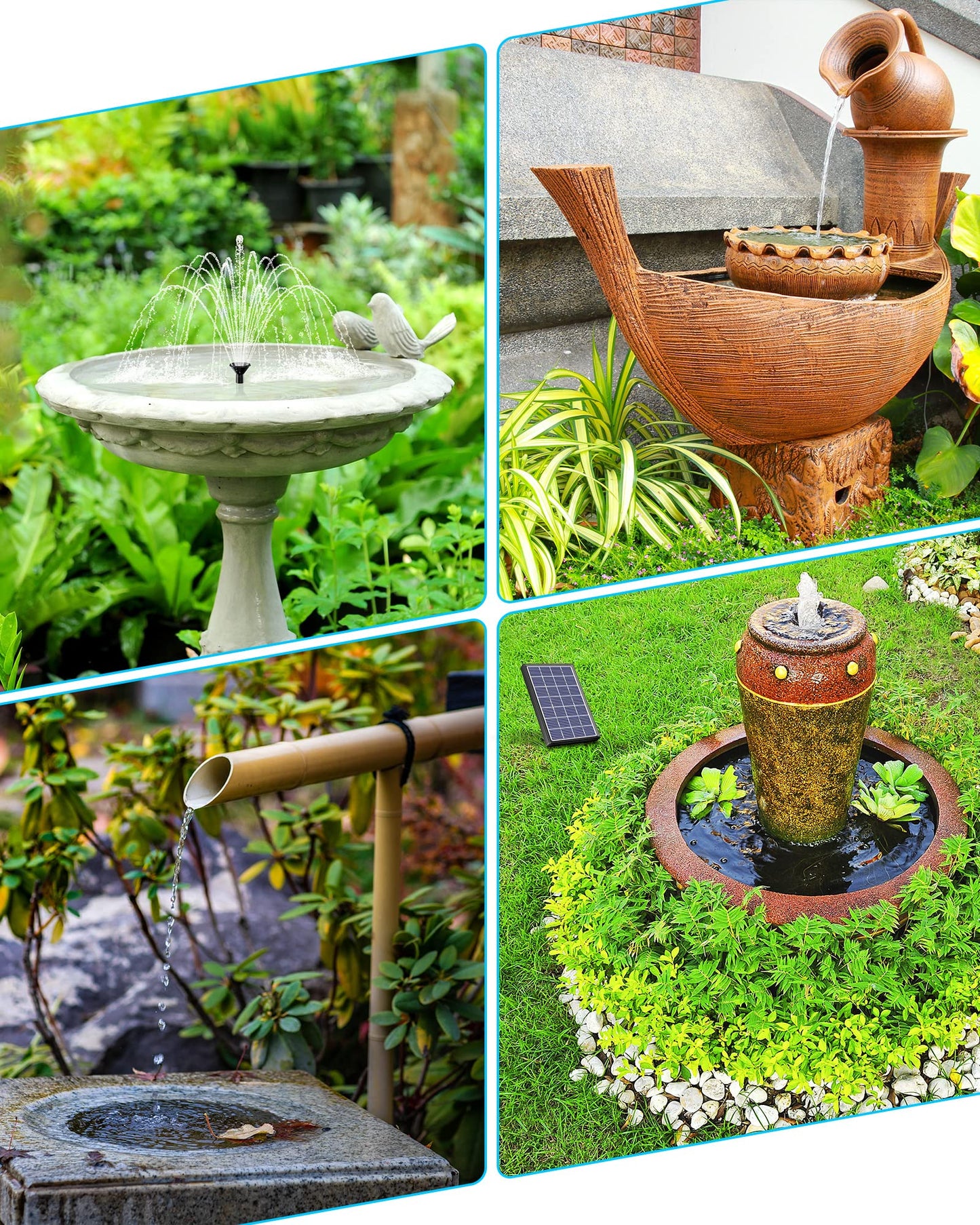 Biling Solar Fountain for Bird Bath, Solar Panel Kit Outdoor Solar Water Pump with 4ft Tubing for Hummingbird Bath, Small Pond and Fish Tank
