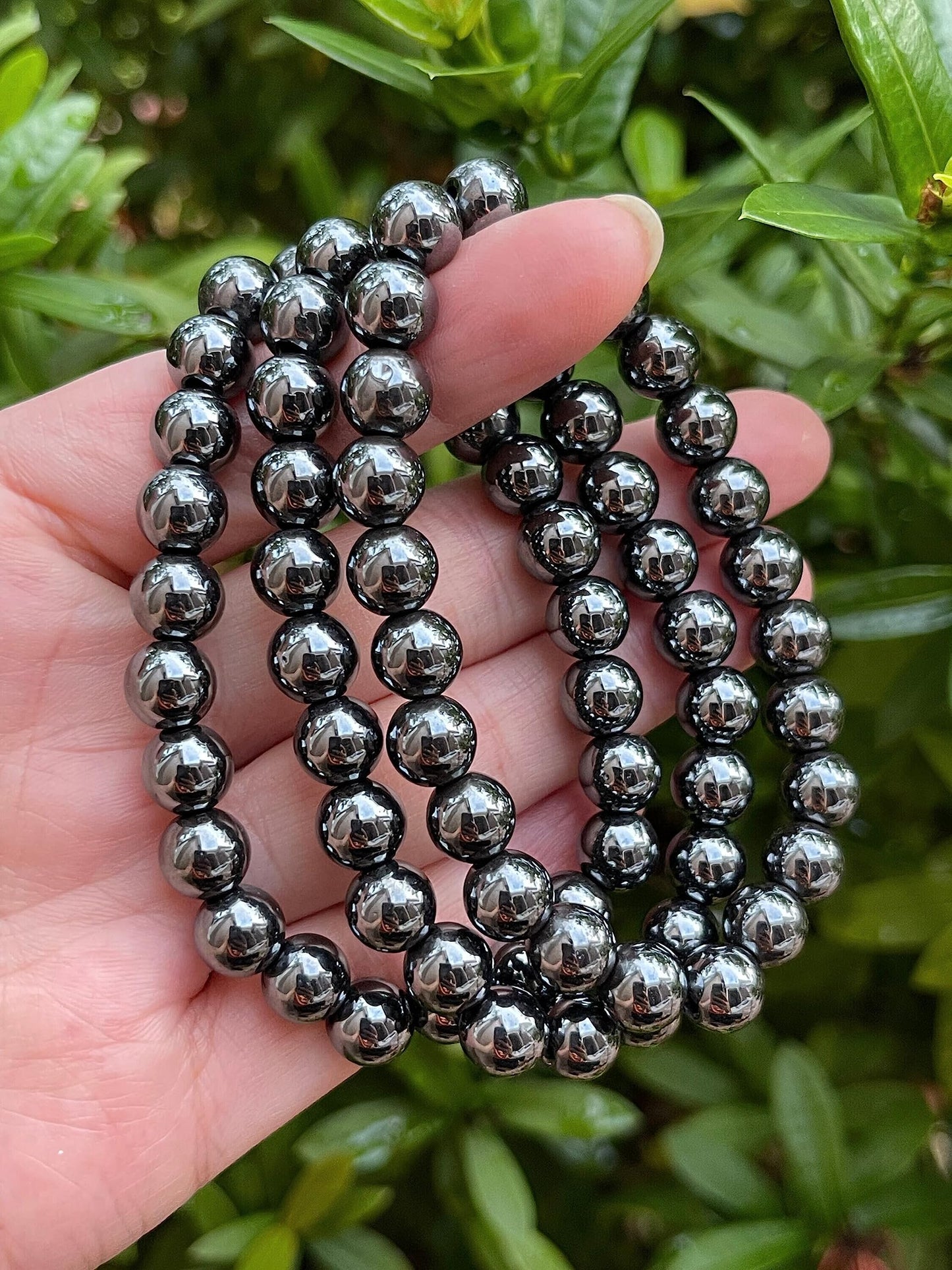 GAF TREASURES Hematite Crystal Bead Bracelet 8mm, Genuine Hematite Stretch Gemstone Bracelet, Healing Crystal Bracelet, Gift for Men & Women (1)