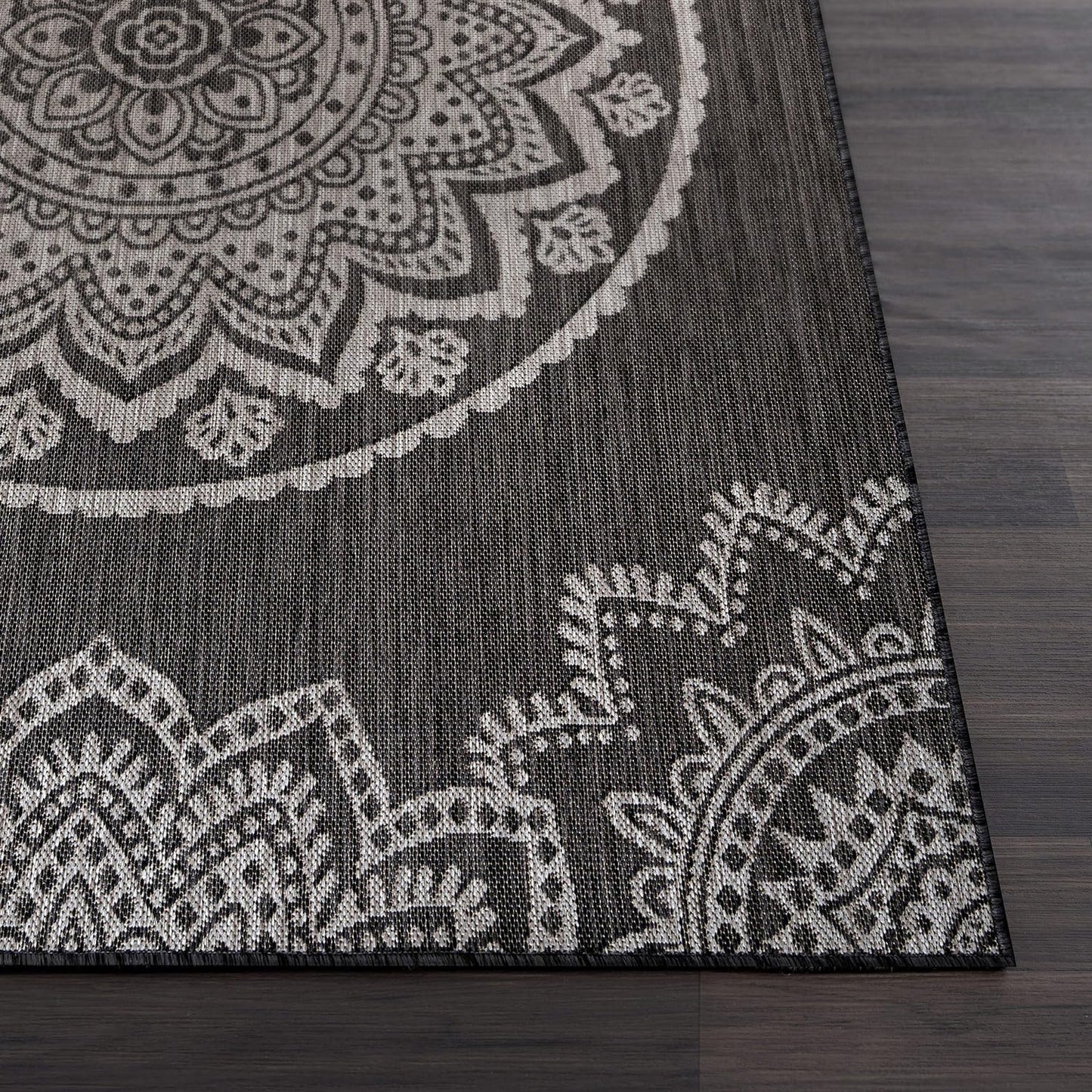 CAMILSON Outdoor Rug 8x10 Modern Area Rugs for Indoor and Outdoor Patios and Porches - Waterproof, Non-Shedding, Easy-to-Clean Outside Carpet (8 x 10, Medallion - Dark Grey/Light Grey)