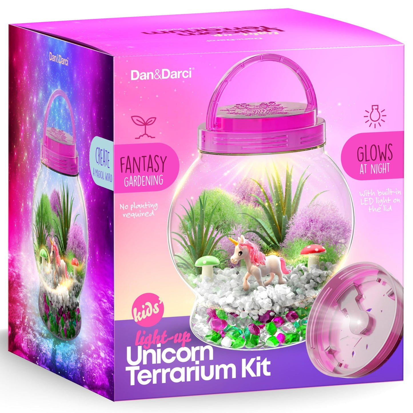 Dan&Darci Light-Up Unicorn Terrarium Kit for Kids - Kid Birthday Gifts - Best Unicorn Toys & Activities Kits Presents - Arts & Crafts for Girls & Boys Age 4 5 6 7 8-12 Year Old Girl Gift