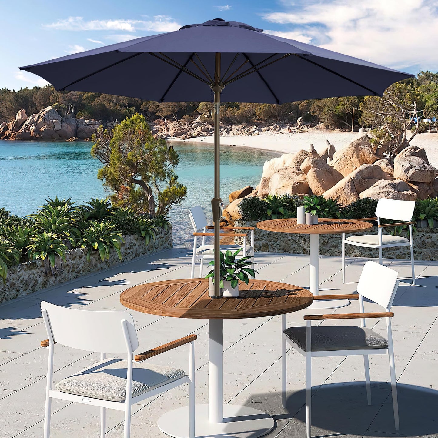 LOUNZY 9FT Large Outdoor Patio Umbrella Table Umbrella-UV Resistant,Easy Push Button Tilt and Crank,8 Sturdy Fiberglass Ribs Pool Umbrella for Patio,Backyard,Deck,Yard,Market,Navy